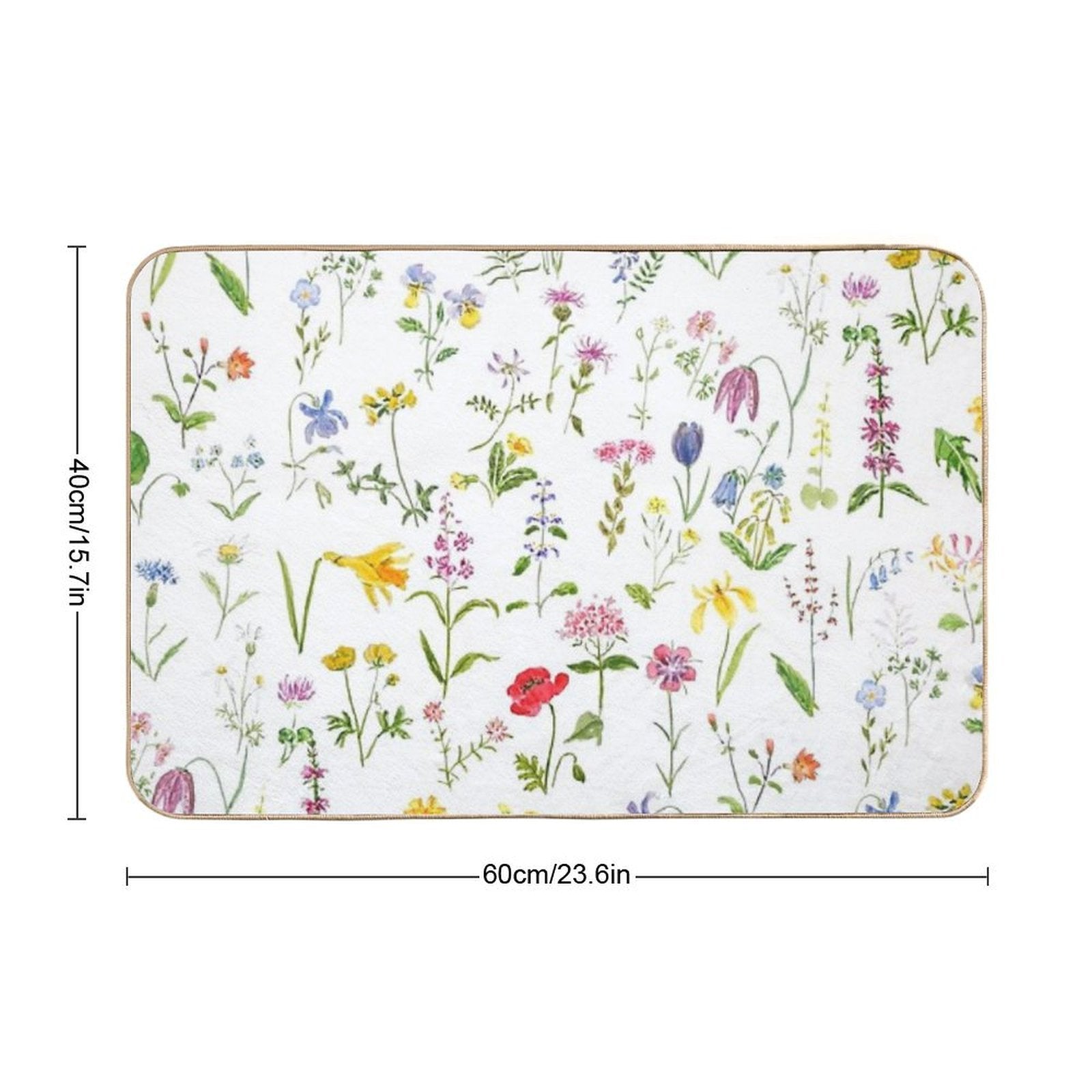 Hand Painted Botanical Colorful Countryside Wildflowers Watercolor Painting  Rapid-Drying Bath Mat