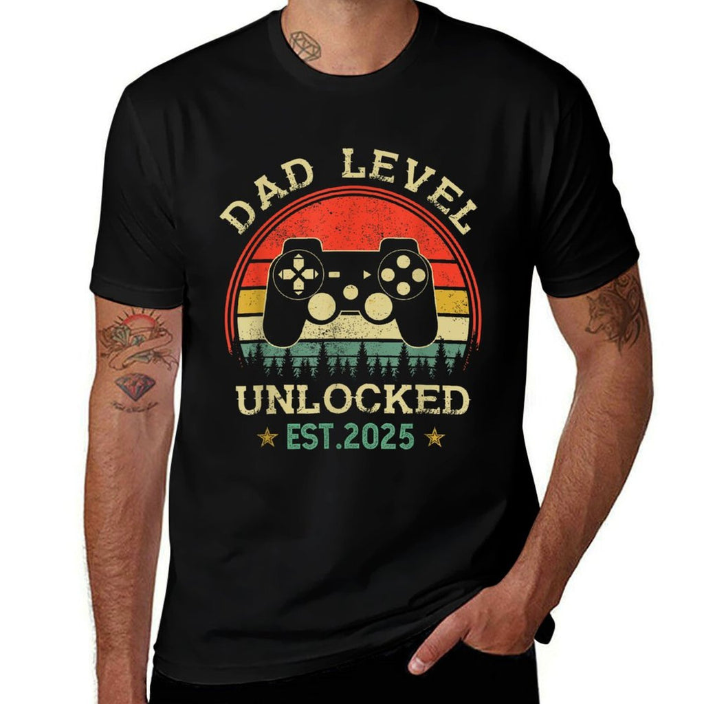 Dad Level Unlocked Est 2025 Video Gamer Daddy Fathers Day  Heathered Texture T-Shirt