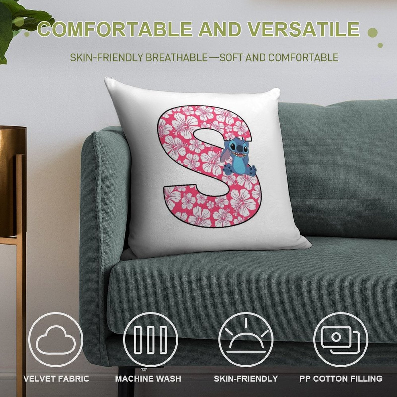 Lilo & Stitch Letter S Soft Washable Throw Pillow