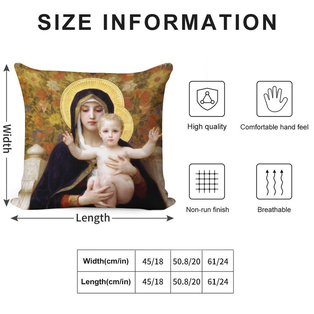 Our Lady Virgin of The Lilies, Bouguereau Soft Decorative Cover Throw Pillow