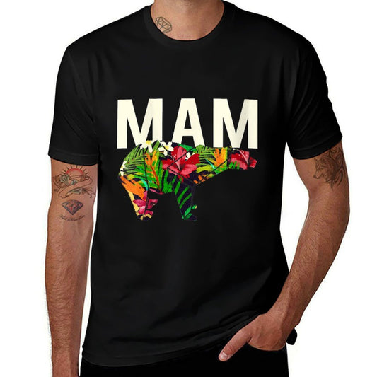 Womens Mam Mom Mother&#39;s Day Mommy Mom Bear Floral Pattern  Cotton T-Shirt