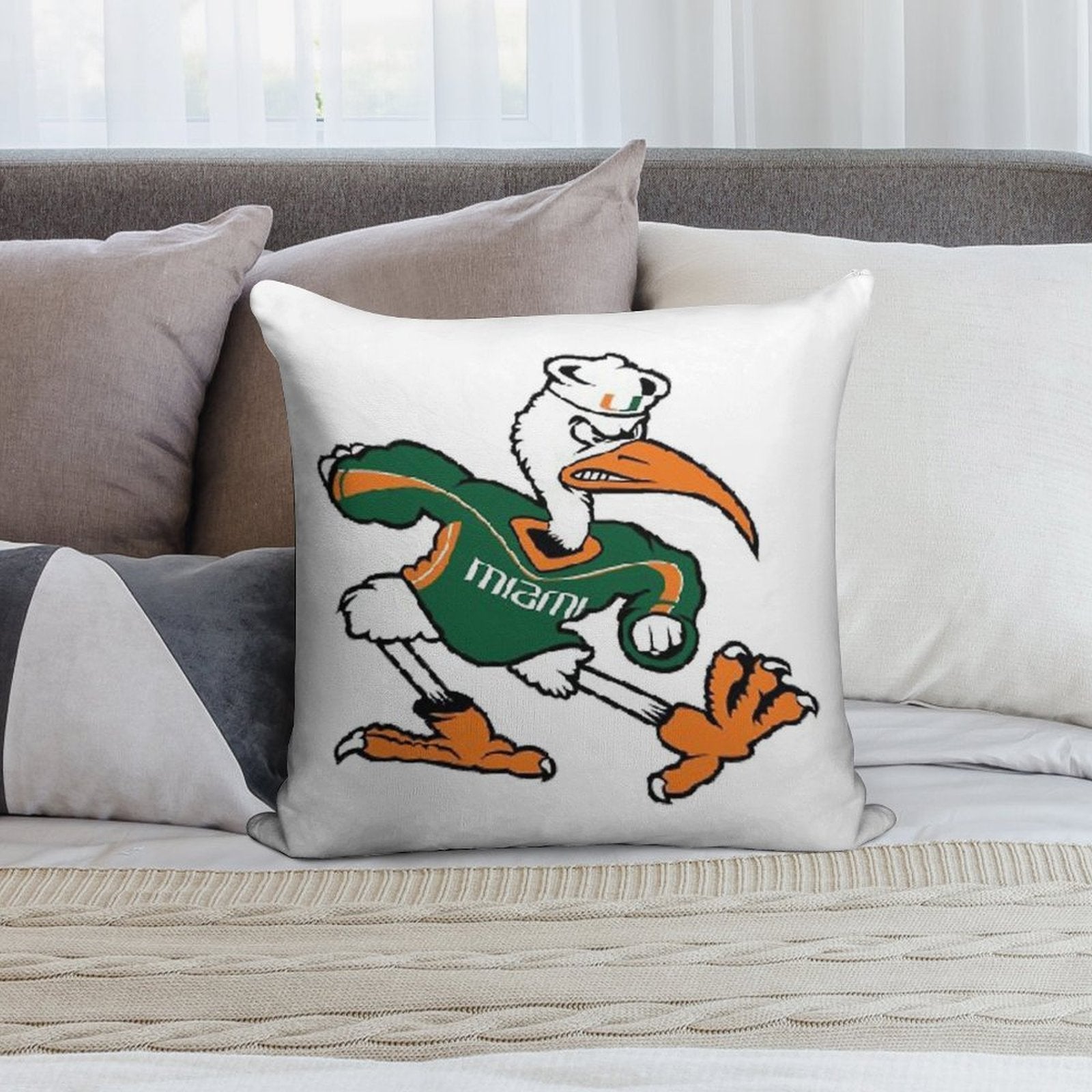 Miami Hurricanes Soft Luxury Feel Throw Pillow