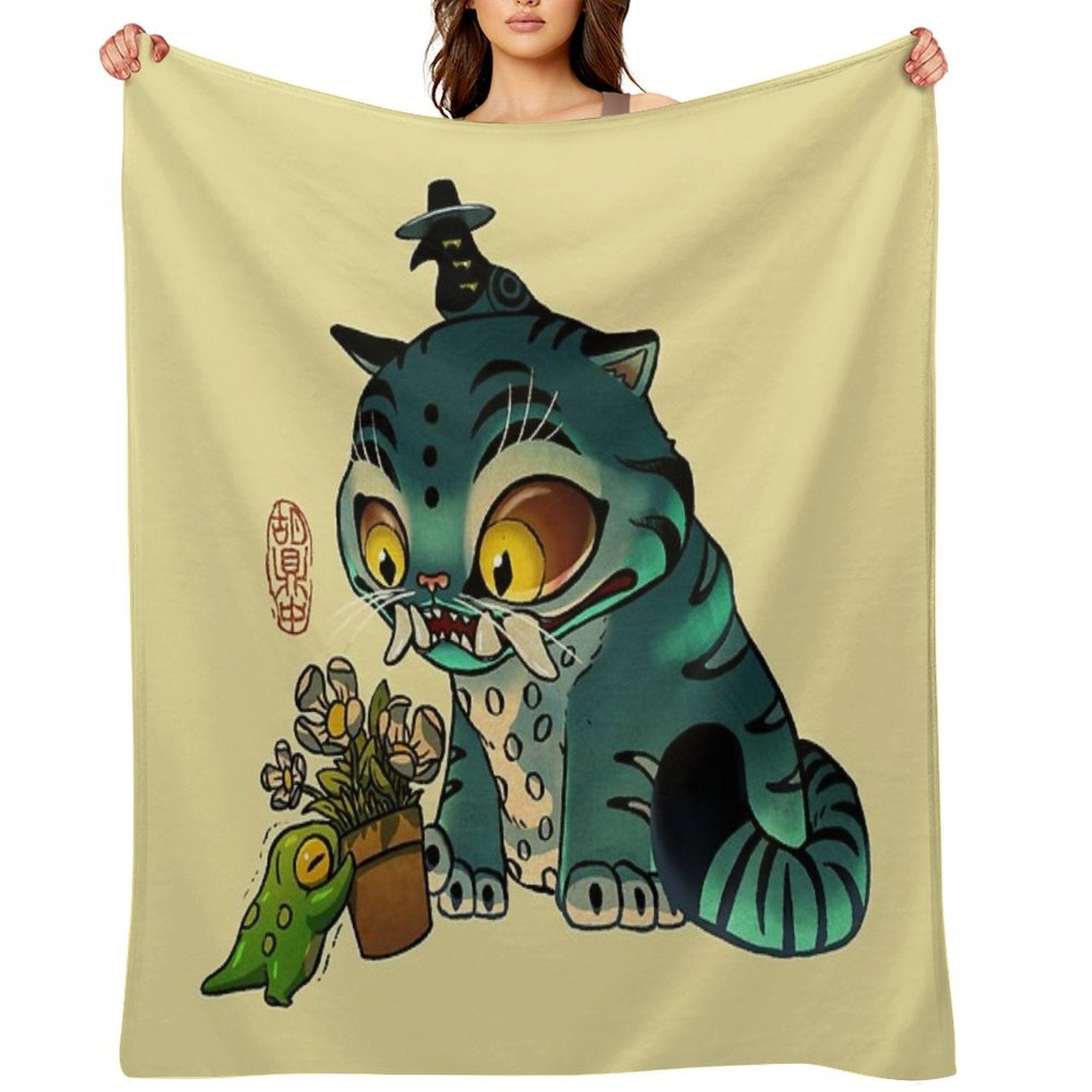 Korean Tiger And Magpie Derpy And Sussie Demon Hunters KPop Asian Fantasy Frog Illustration Shrink-resistant Throw Blanket