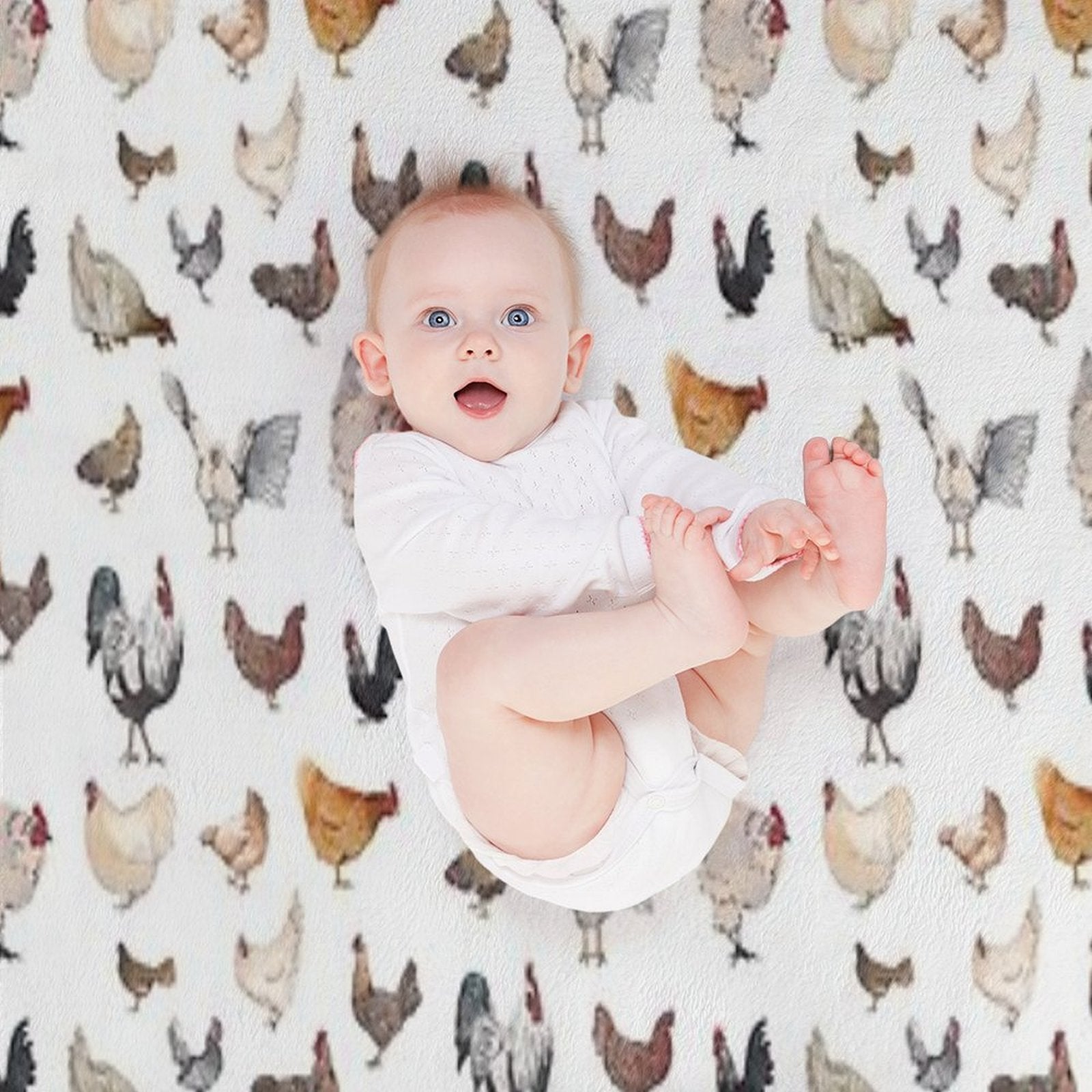 Chicken Happy Print on White Background Durable Throw Blanket
