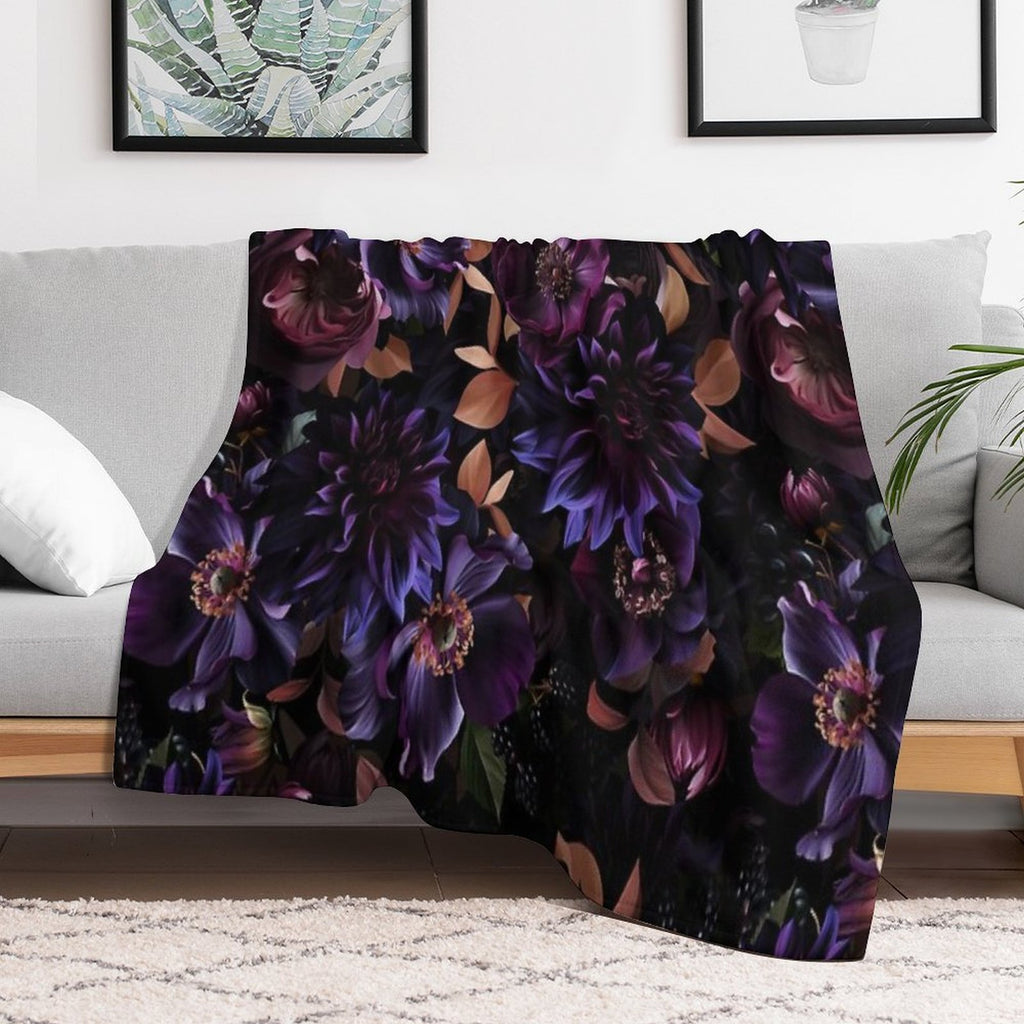 Mystic Moody Dark Florals Nightgarden Compact Throw Blanket