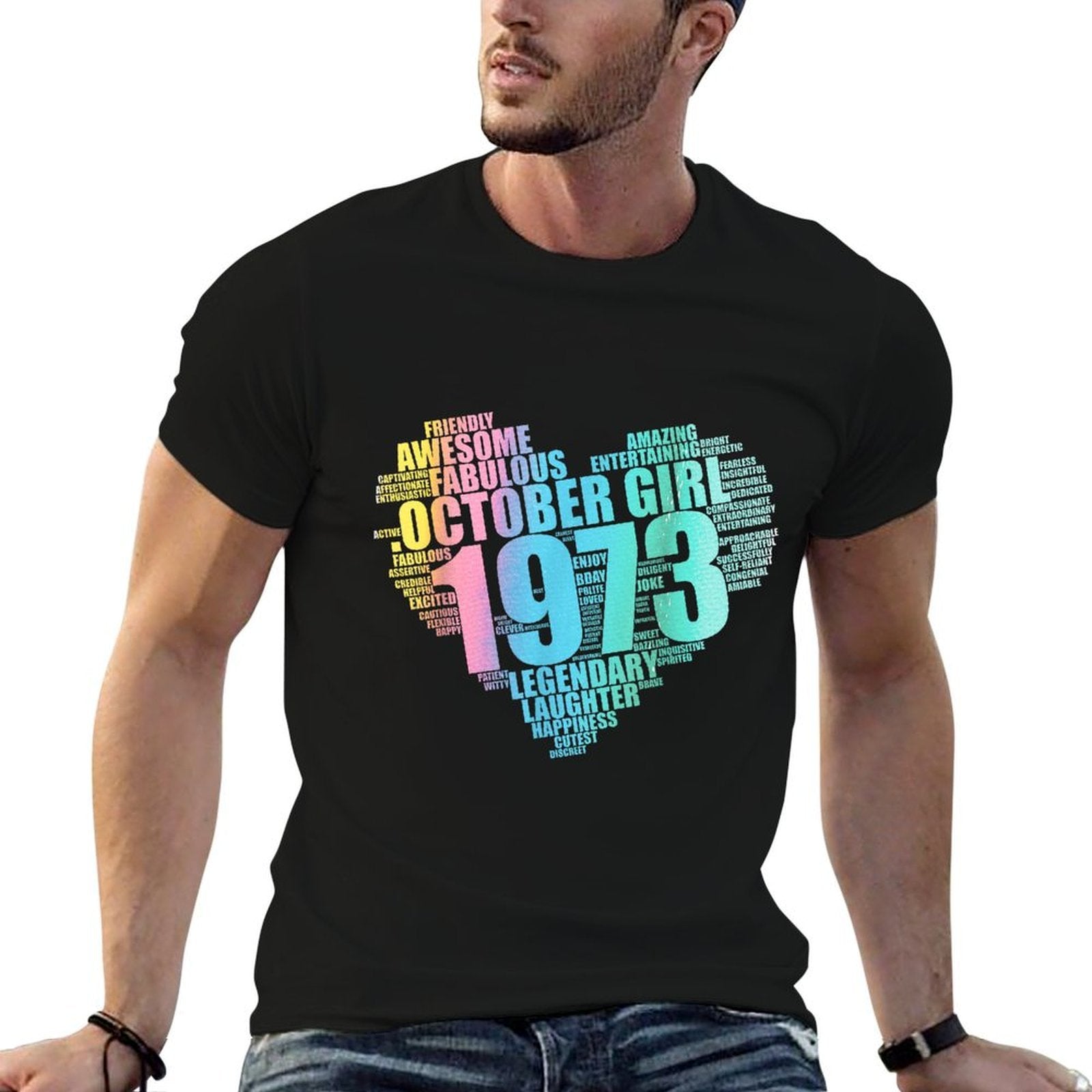Awesome OCTOBER GIRL 1973 Fabulous 50 Heart 50th Birthday  Versatile T-Shirt