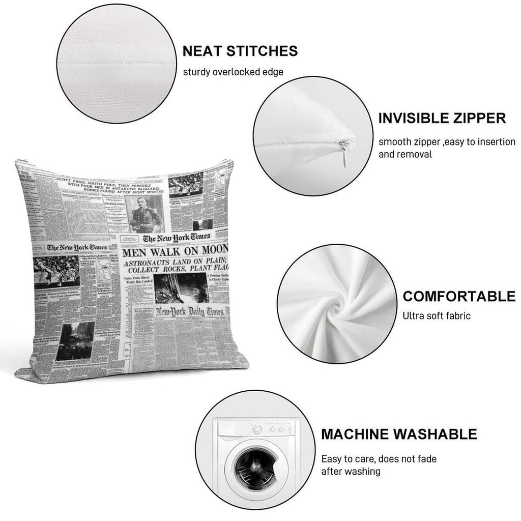 Newspaper Print [white] Soft Skin-Friendly Throw Pillow
