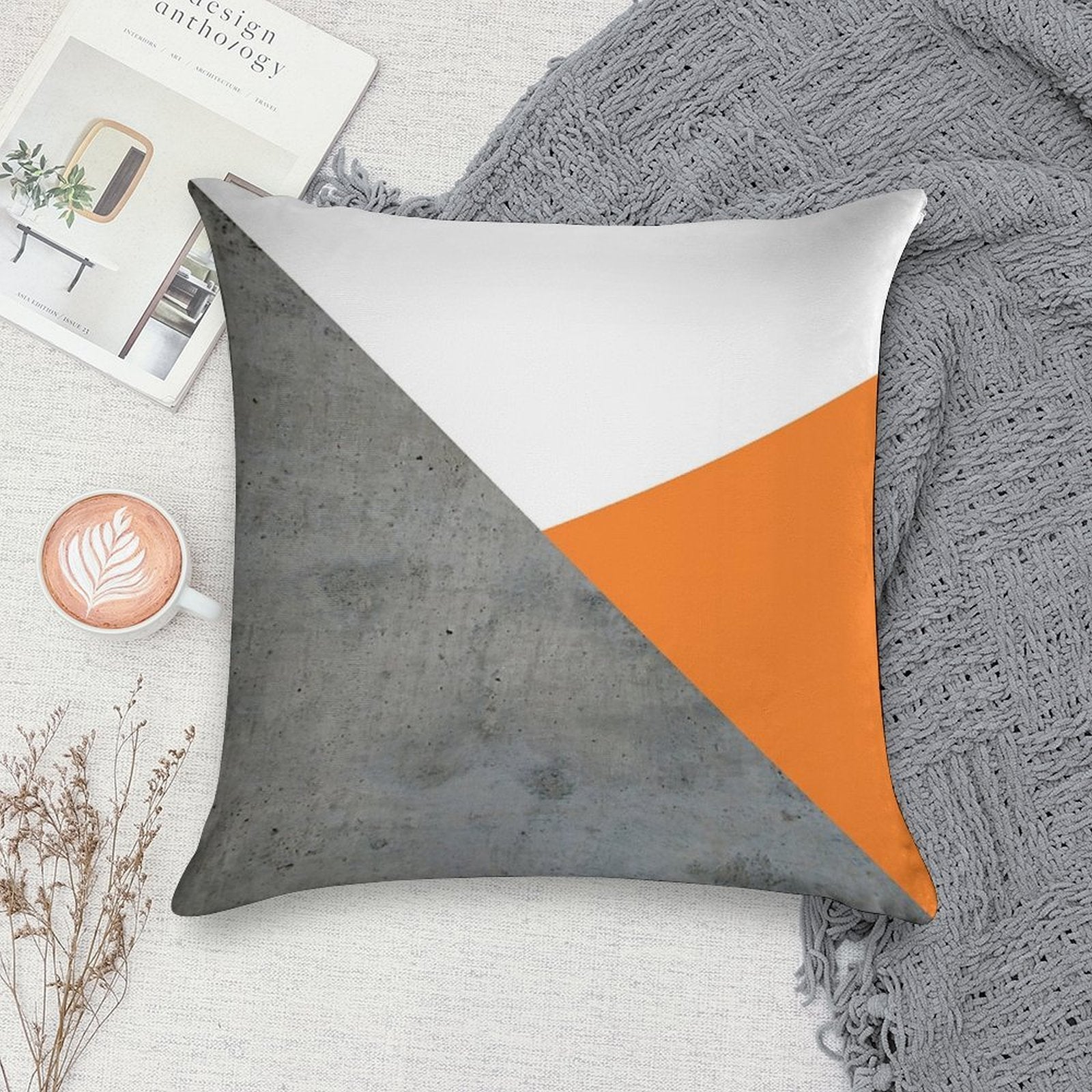 Concrete Grey And Orange Geometric Background Soft Style Accent Throw Pillow