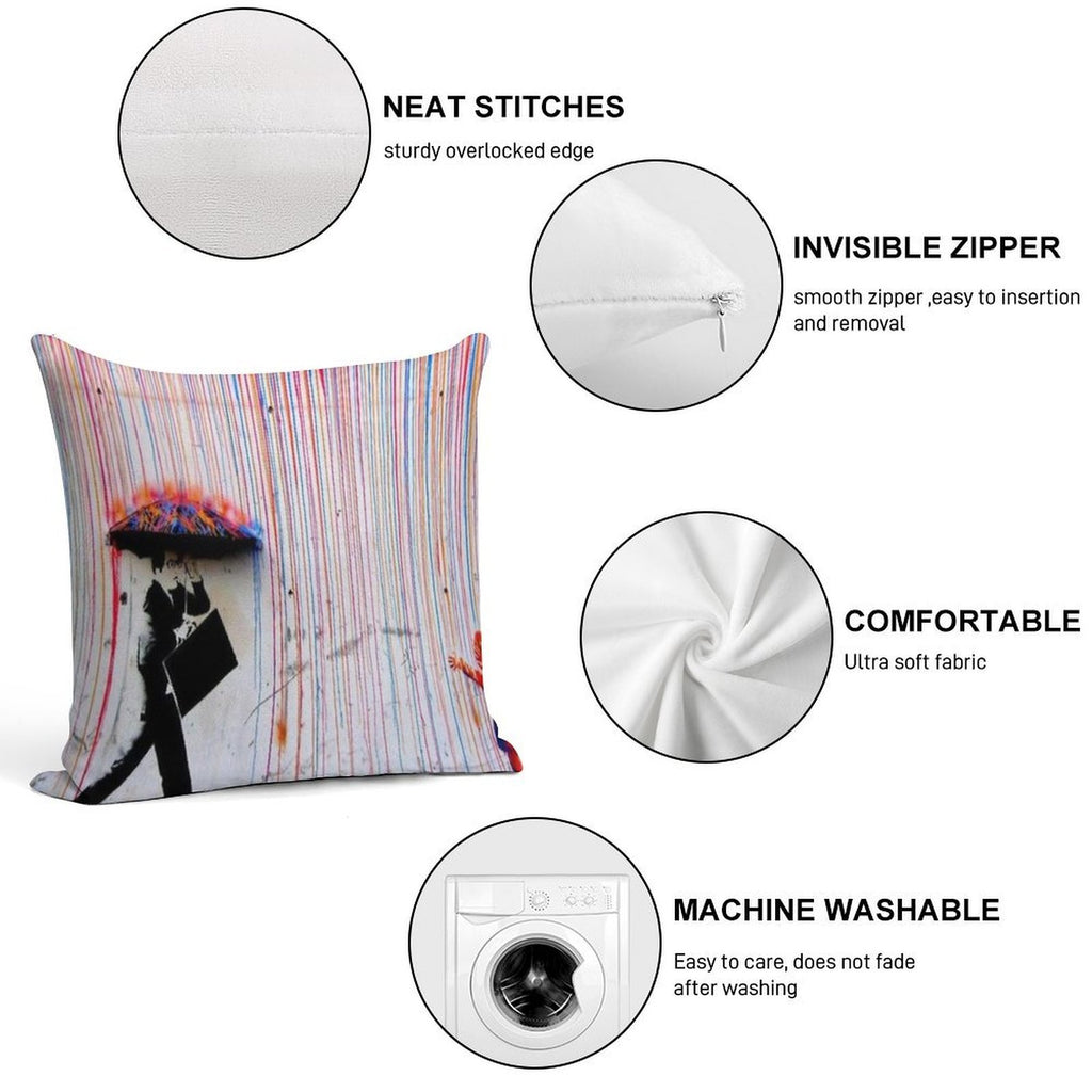 Banksy Rainbow Rain Soft Style Accent Throw Pillow