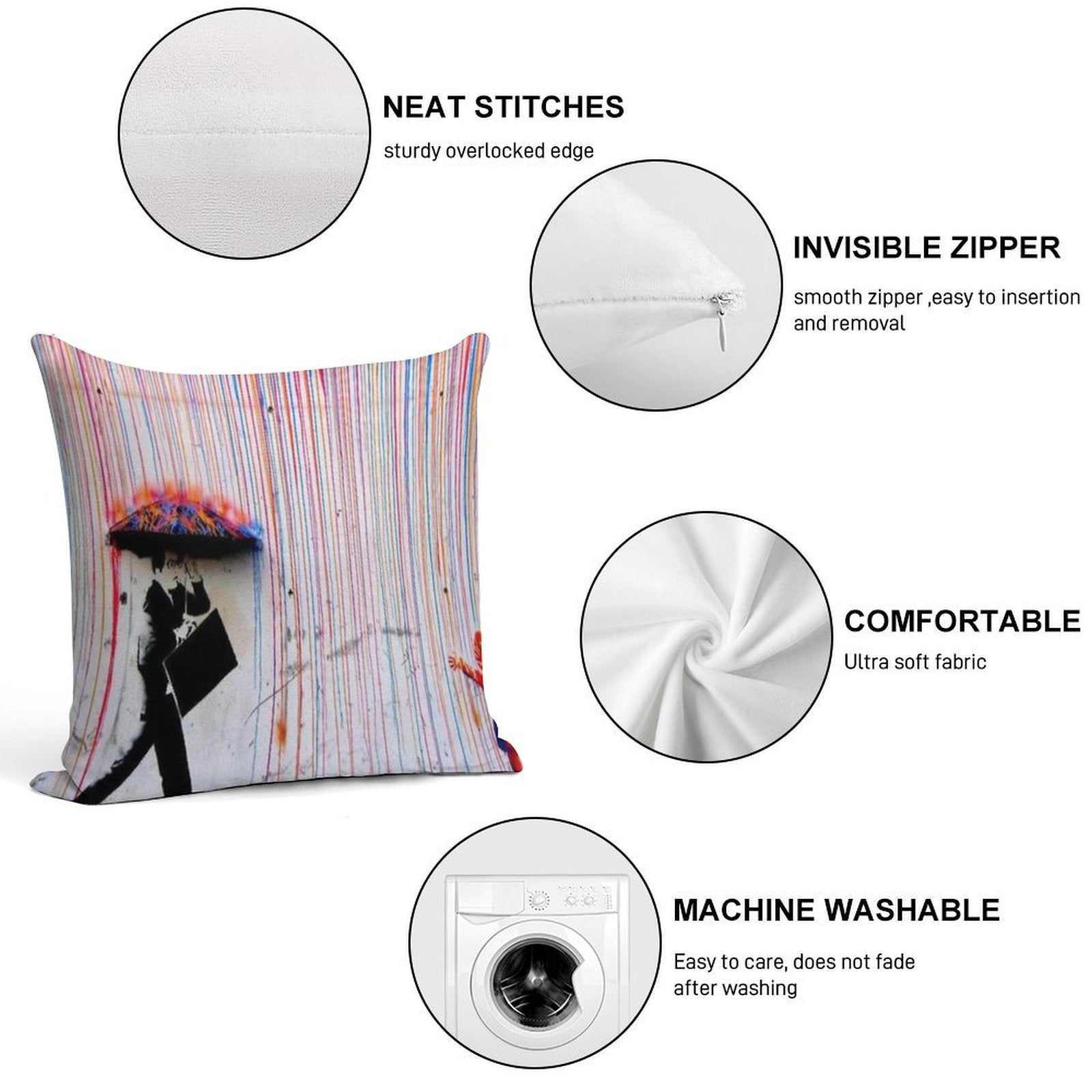 Banksy Rainbow Rain Soft Style Accent Throw Pillow