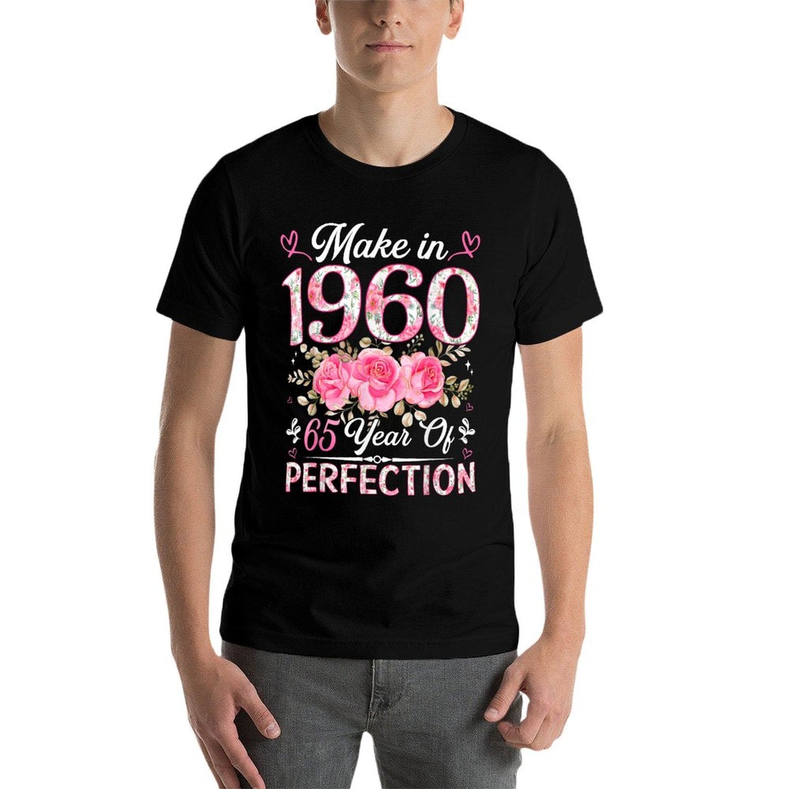 65 Year Old Made In 1960 Floral 65th Birthday Women  Oversized Silhouette T-Shirt
