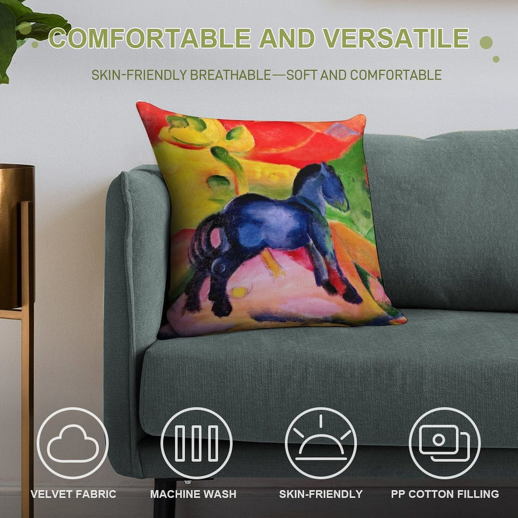 Franz Marc - Little Blue Horse Soft Hidden Zipper Throw Pillow
