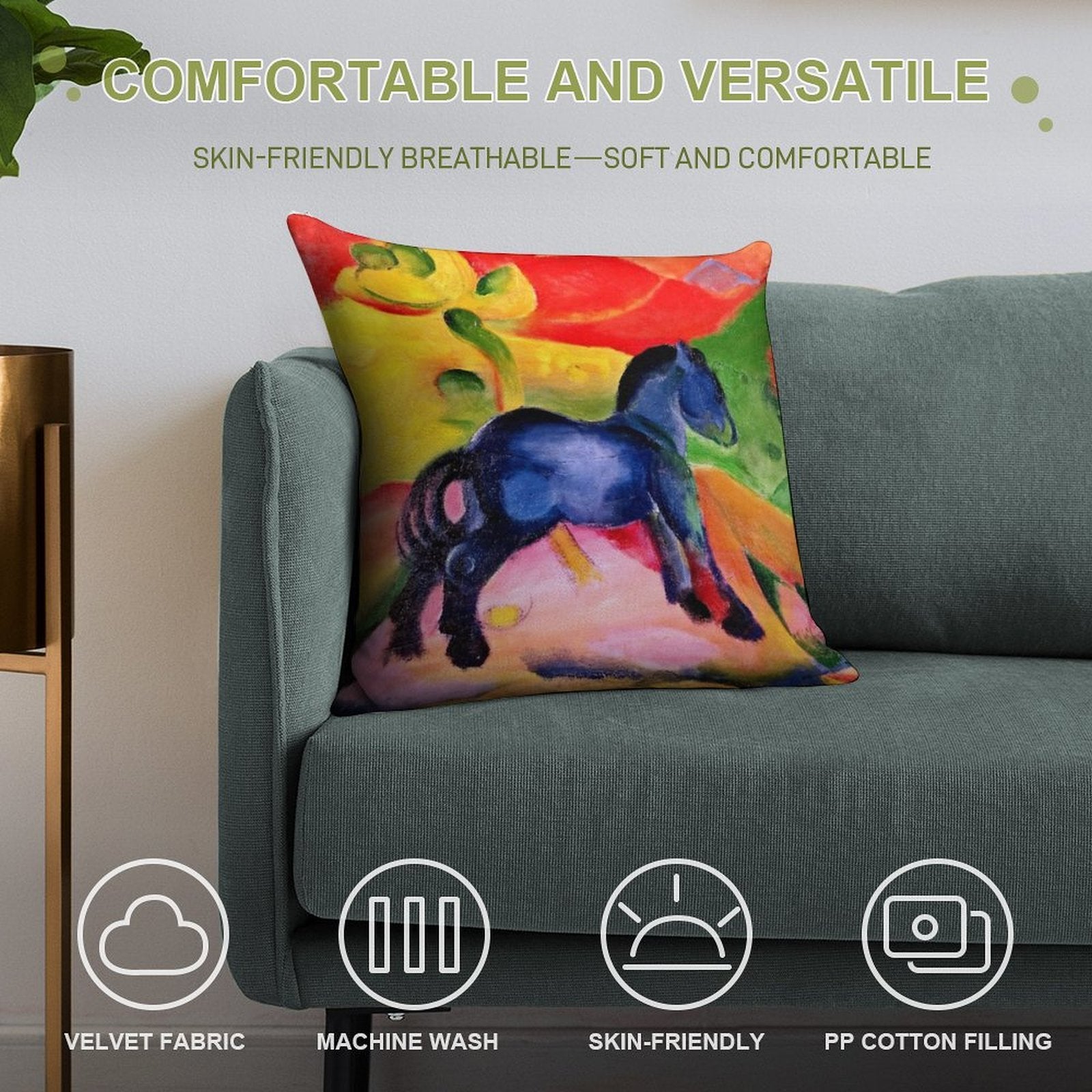 Franz Marc - Little Blue Horse Soft Hidden Zipper Throw Pillow