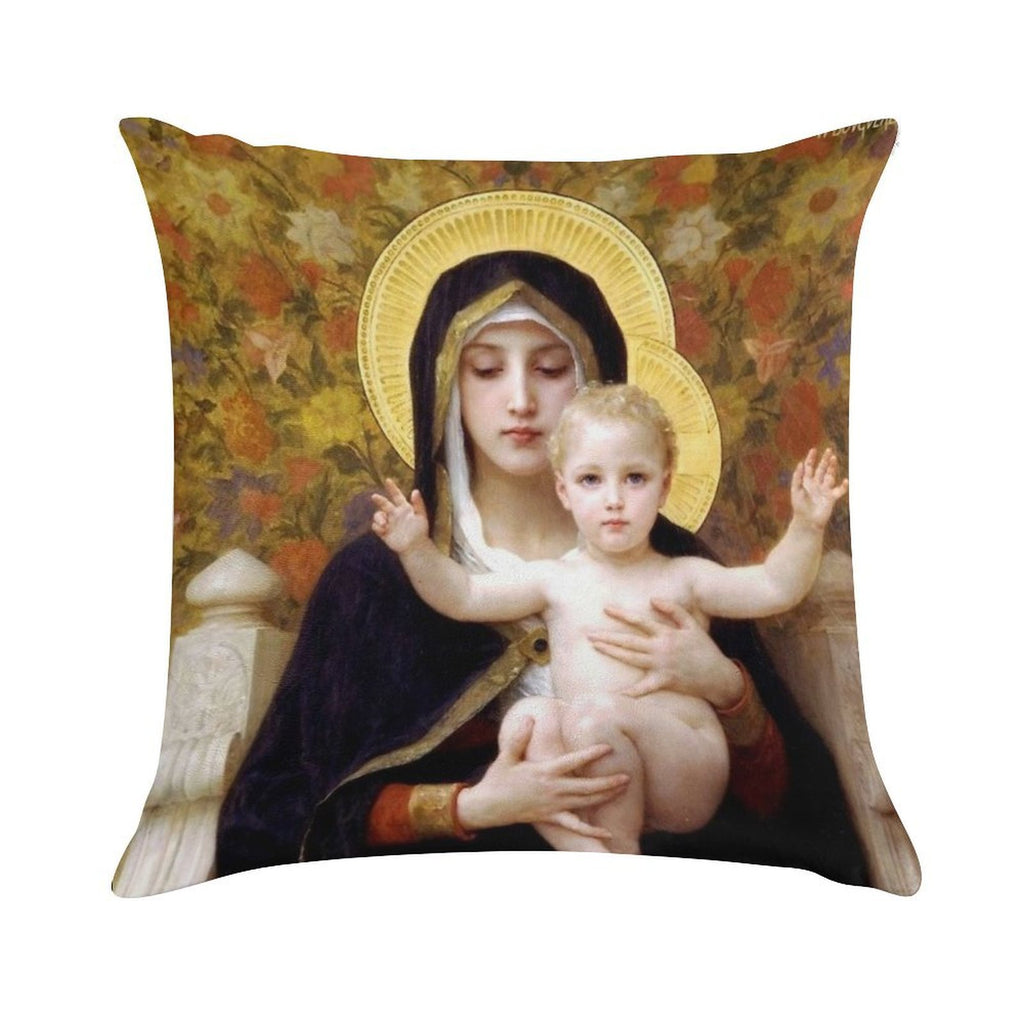 Our Lady Virgin of The Lilies, Bouguereau Soft Decorative Cover Throw Pillow