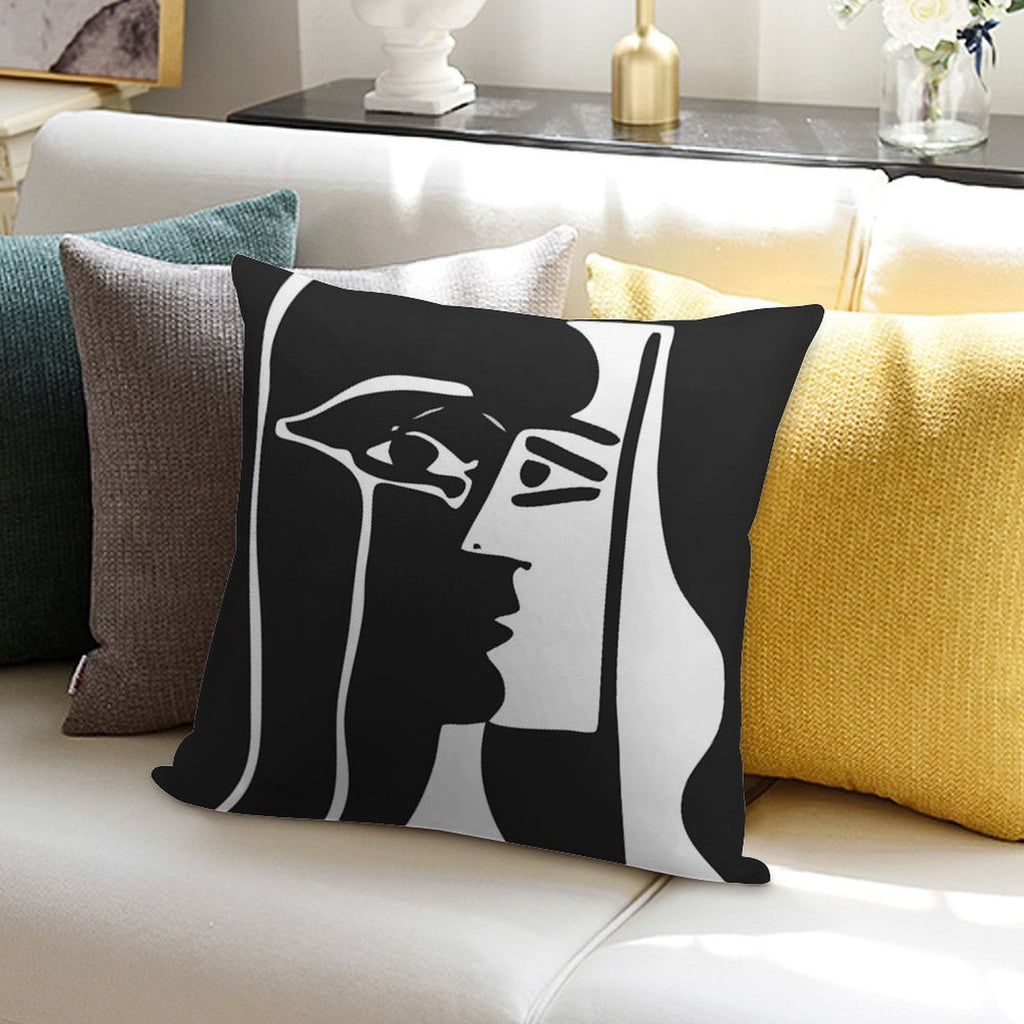 Black And White Faces VectorArt. Soft Hidden Zipper Throw Pillow