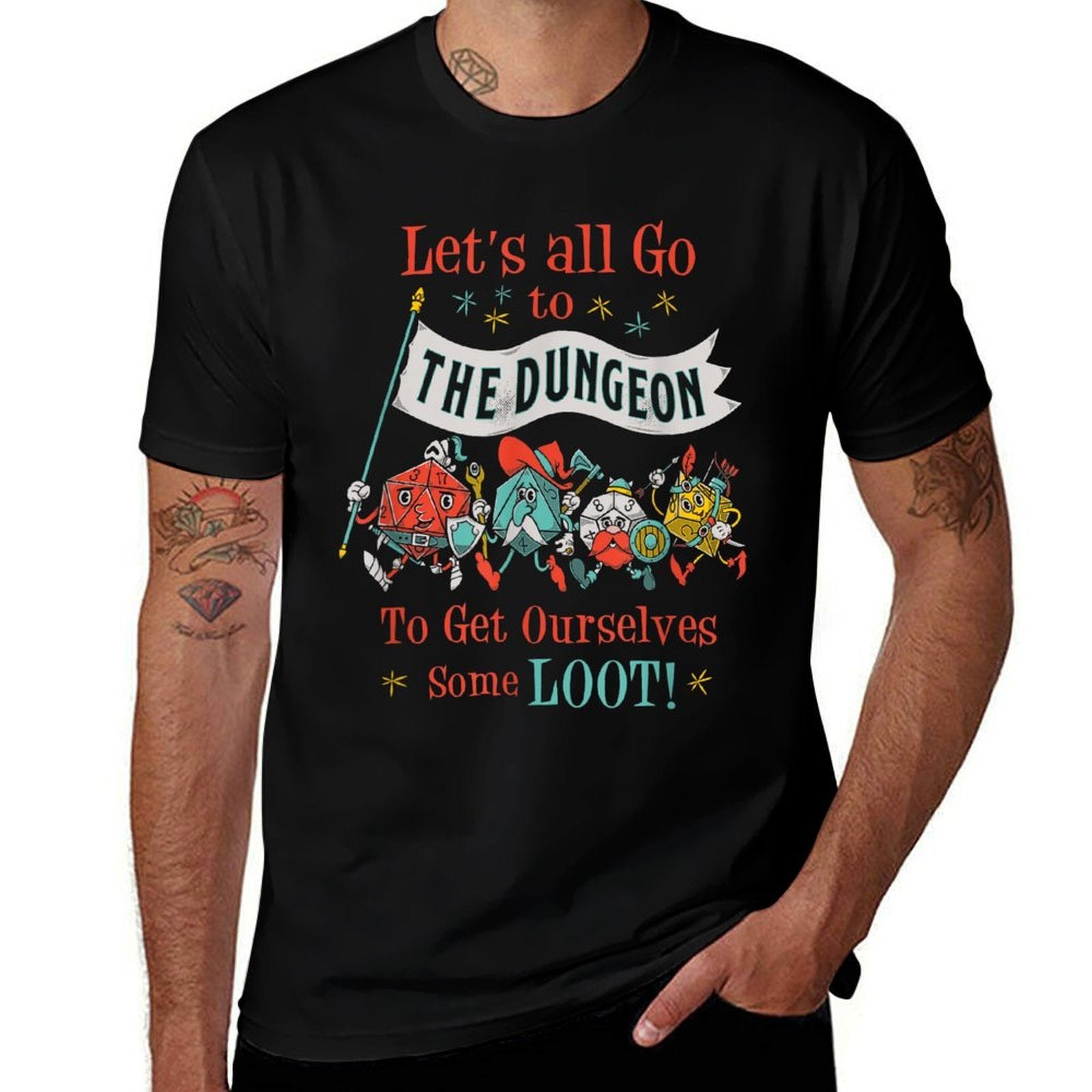 Lets Go To The Dungeon - Vintage Cartoon Fantasy Game Dice  Quick-drying T-Shirt