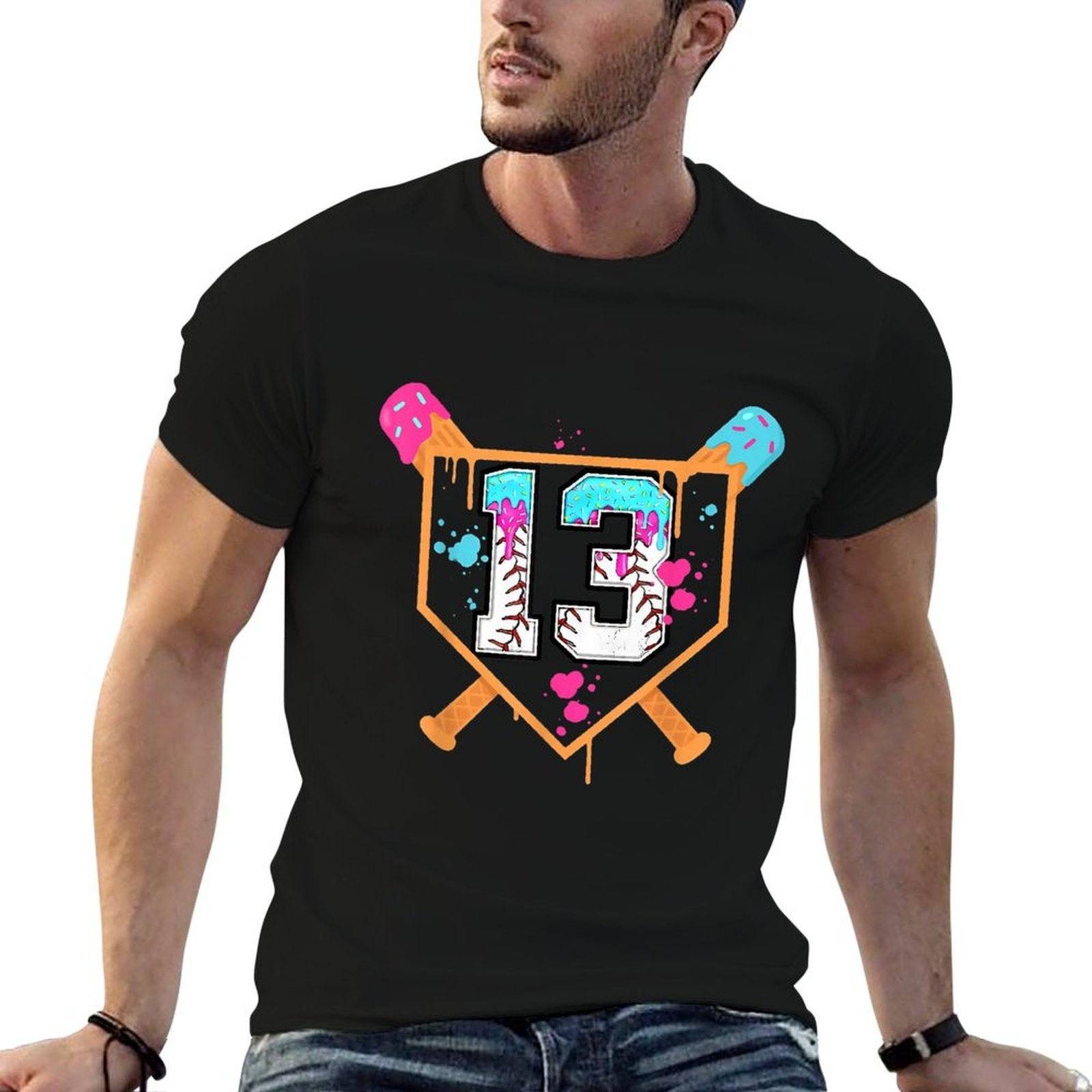 Baseball 13th Birthday Ice Cream Drip 13 Years Old Bday Boy  Relaxed-fit T-Shirt