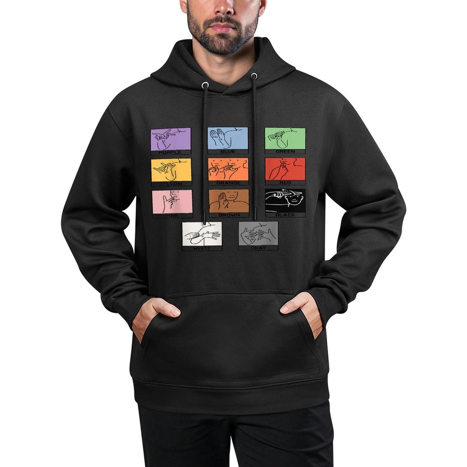 Colors ASL Sign Language Deaf Sign Language Simple Asl Customizable Surface Hoodie