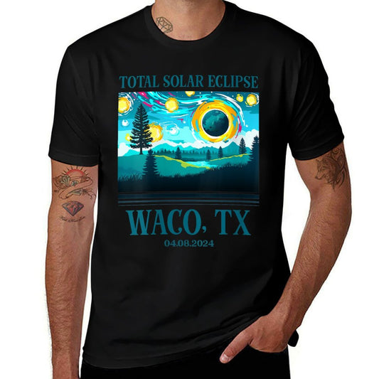 Womens 2024 Total Solar Eclipse Waco TX Texas Totality Landscape  Polyester Blend T-Shirt
