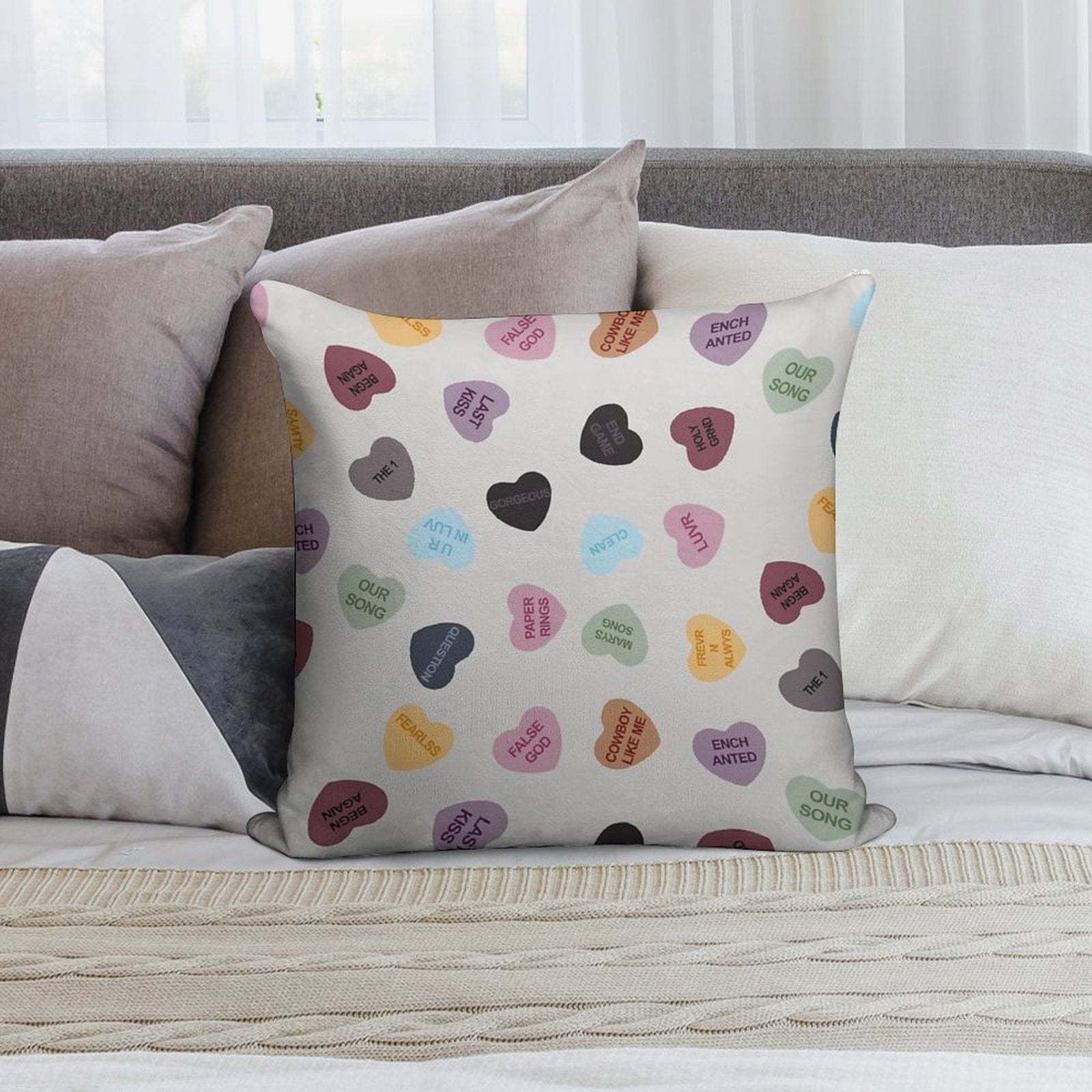 Eras Candy Hearts  Home Decor Merch Fandom Small Support  HECKINFAROUT Soft Multiple Sizes Throw Pillow