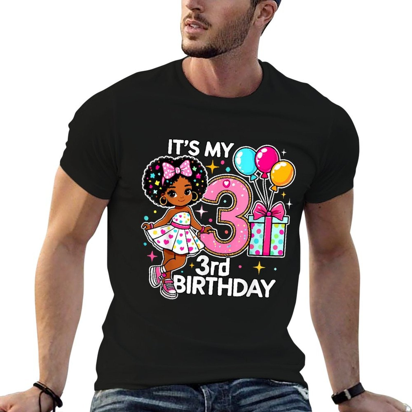 My 3rd Birthday African American Cute Girl Three Year Old  Lightweight T-Shirt