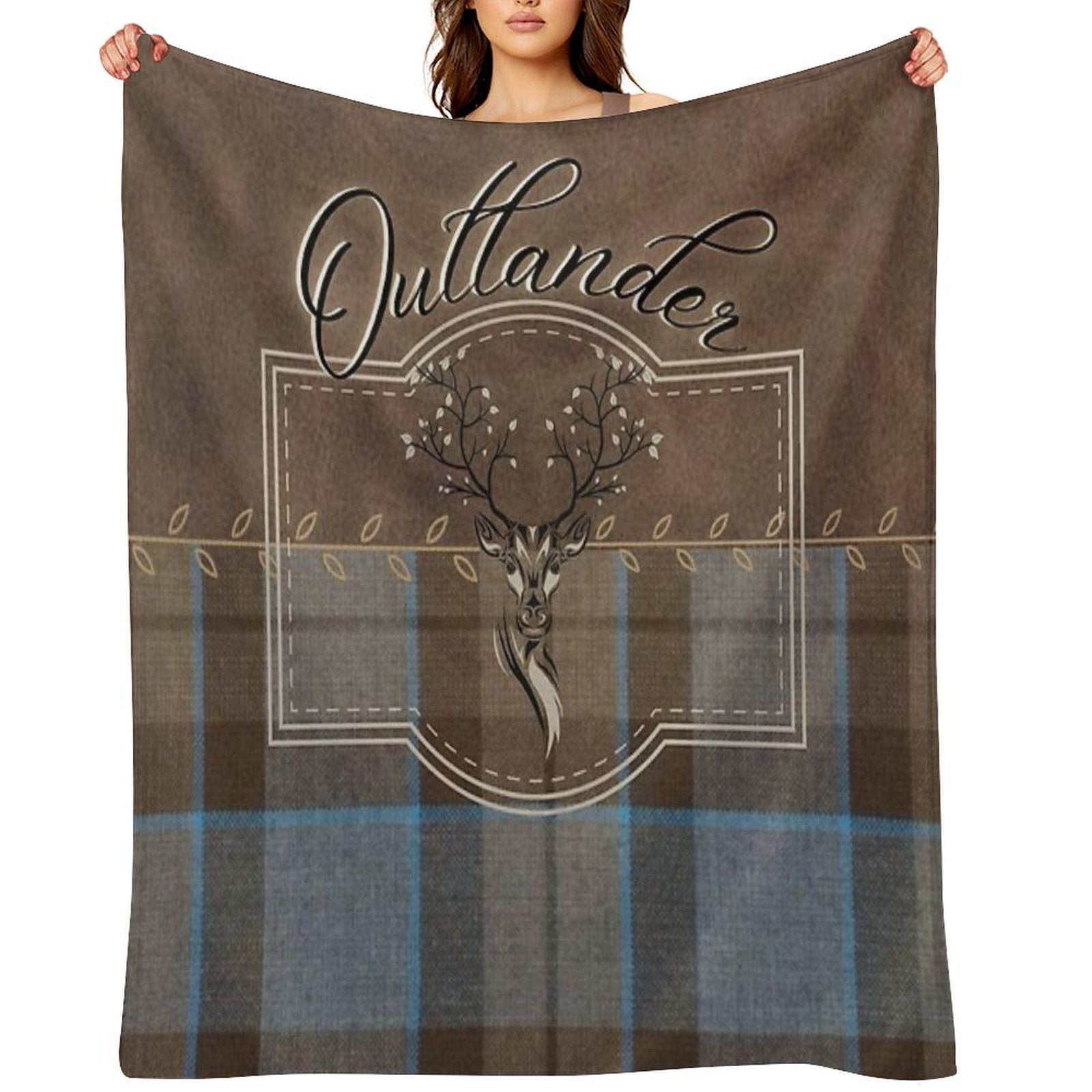 Outlander - Leather And Tartan with Stag Durable Throw Blanket