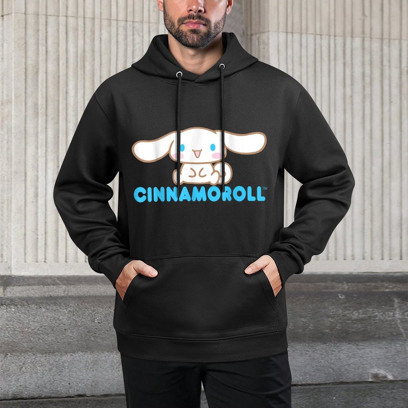 SANRIO Cinnamoroll Character Front & Back, Black Machine Washable Hoodie