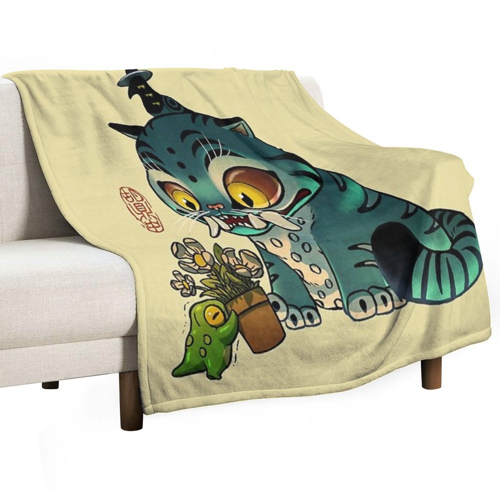Korean Tiger And Magpie Derpy And Sussie Demon Hunters KPop Asian Fantasy Frog Illustration Shrink-resistant Throw Blanket