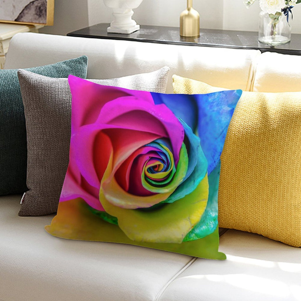 Rainbow Rose Soft Short Plush Fabric Throw Pillow