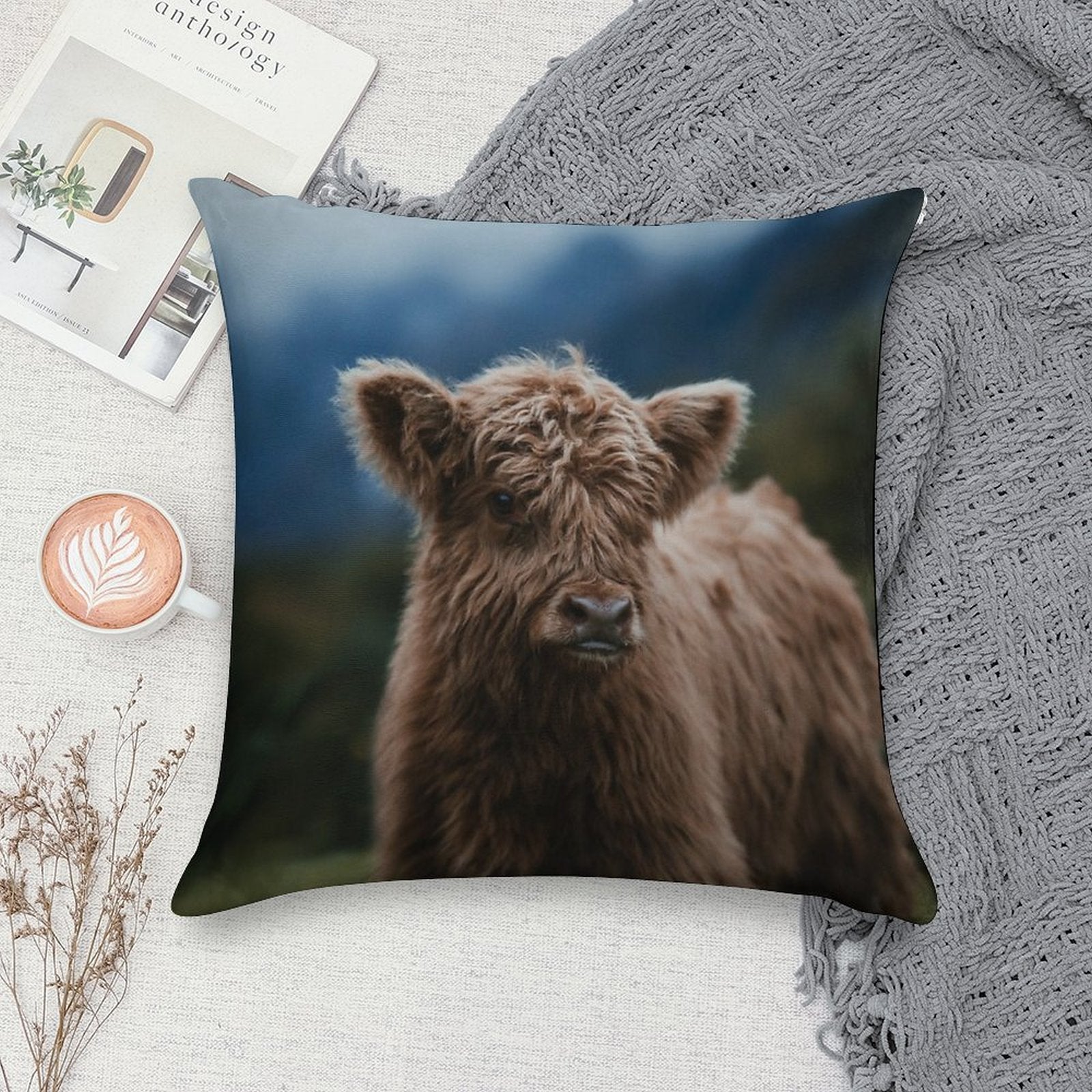 Baby Highland Cow Soft Reinforced Edging Throw Pillow