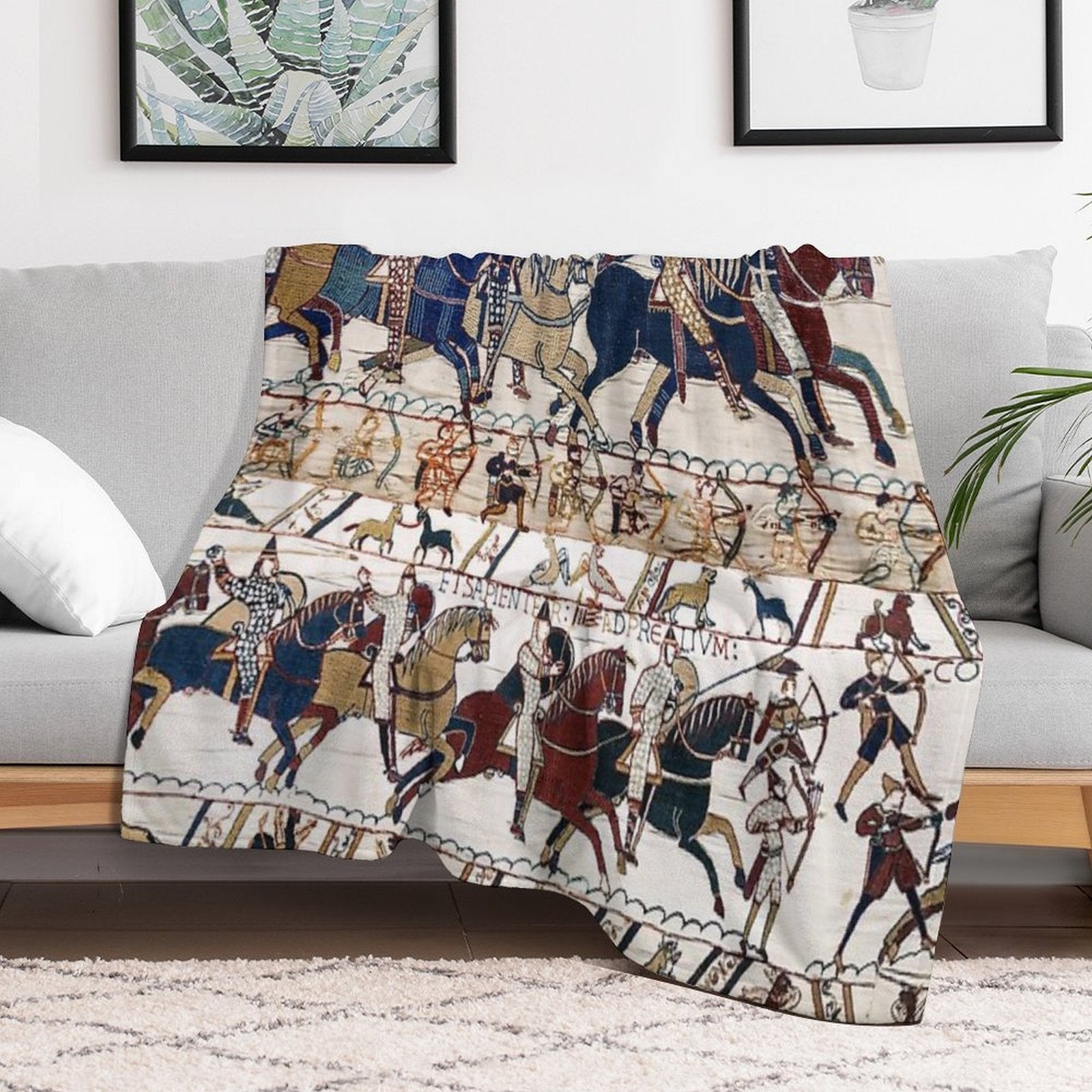 THE BAYEUX TAPESTRY NORMAN KNIGHTS AND ARCHERS Detail Versatility Throw Blanket
