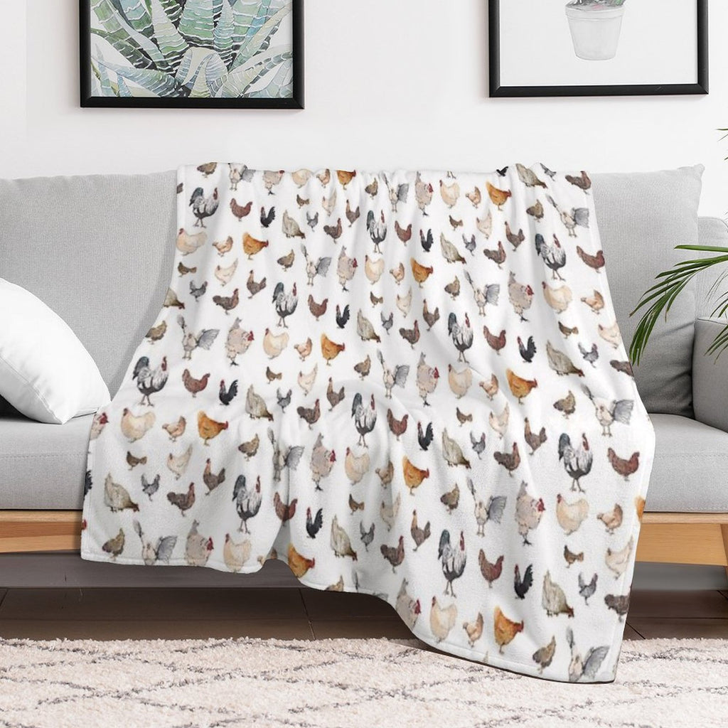 Chicken Happy Print on White Background Durable Throw Blanket