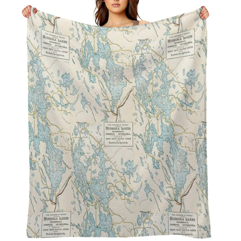 Vintage Muskoka Lakes Map Quick-dry Throw Blanket