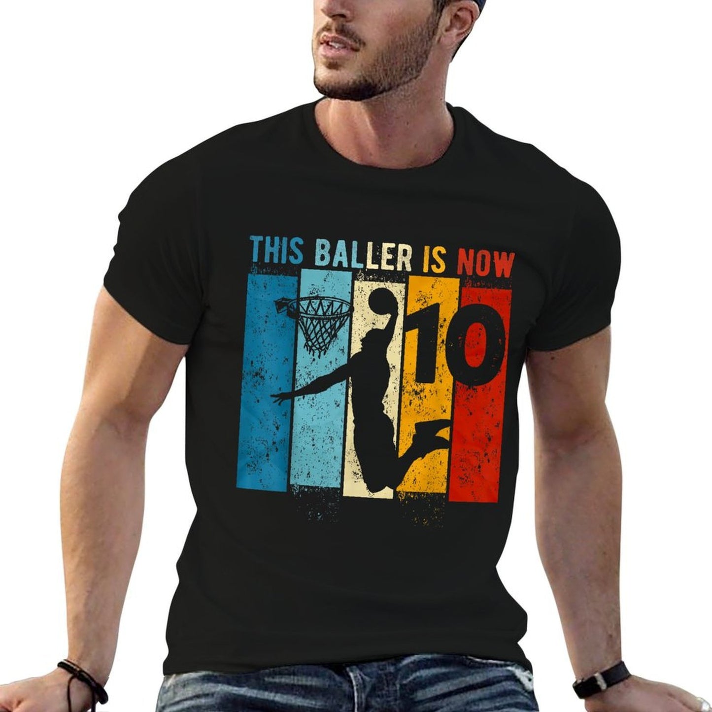 10 Year Old Basketball 10th Birthday Boy  Heathered Texture T-Shirt