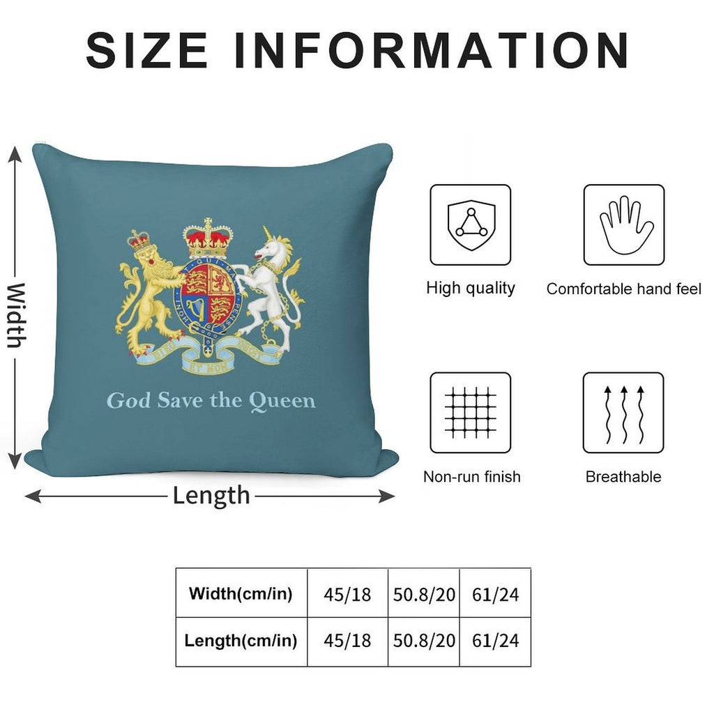 Royal Coat of Arms, Queen Elizabeth, British Monarchy Soft Gift Ready Throw Pillow