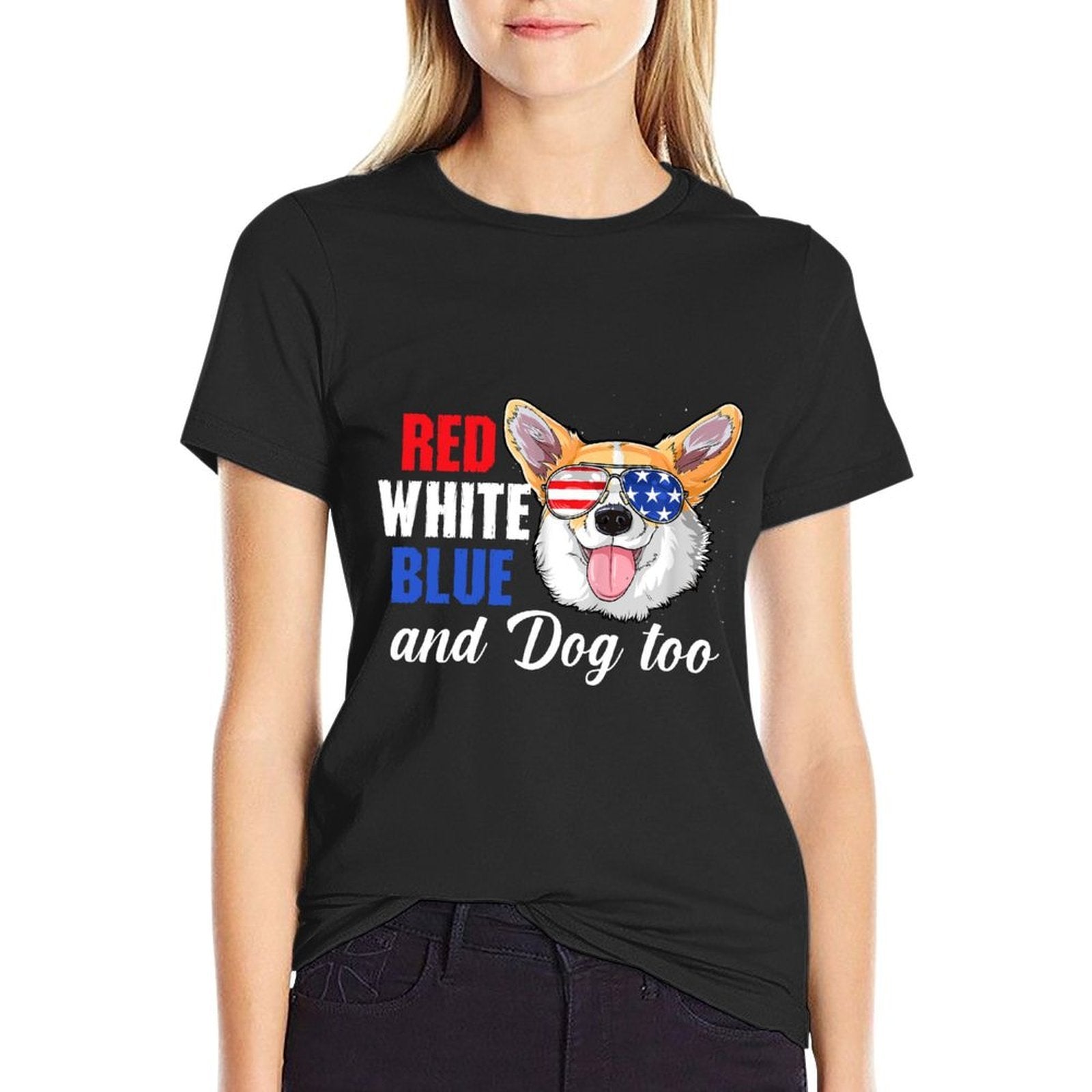 Red White Blue And Corgi Too Funny Dog 4th Of July  Soft T-Shirt