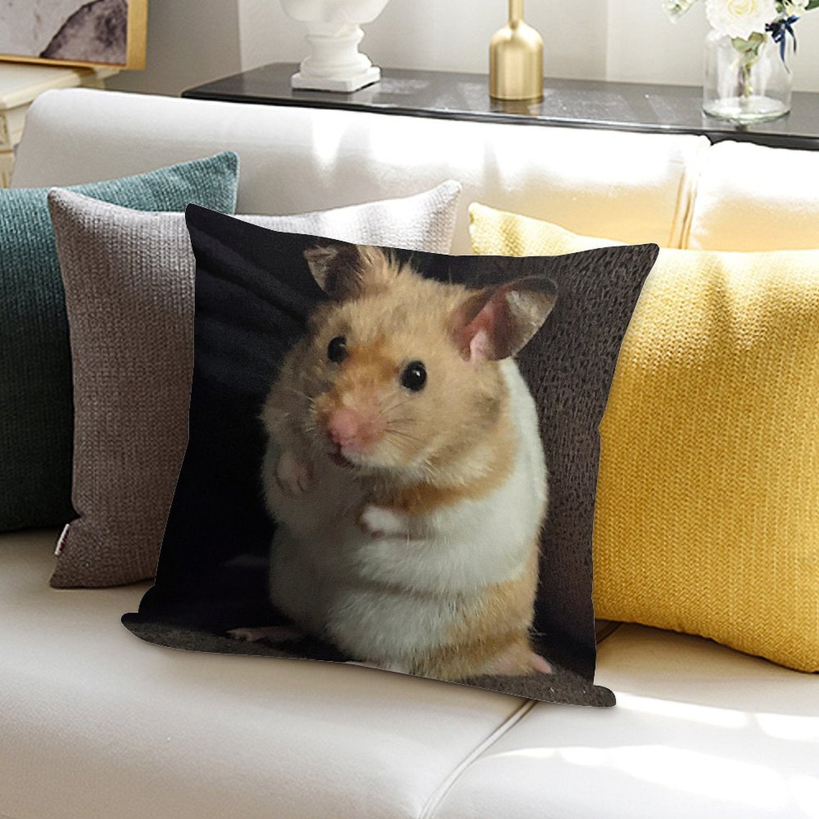 Hamster Sitting On Sofa Soft Reinforced Edging Throw Pillow