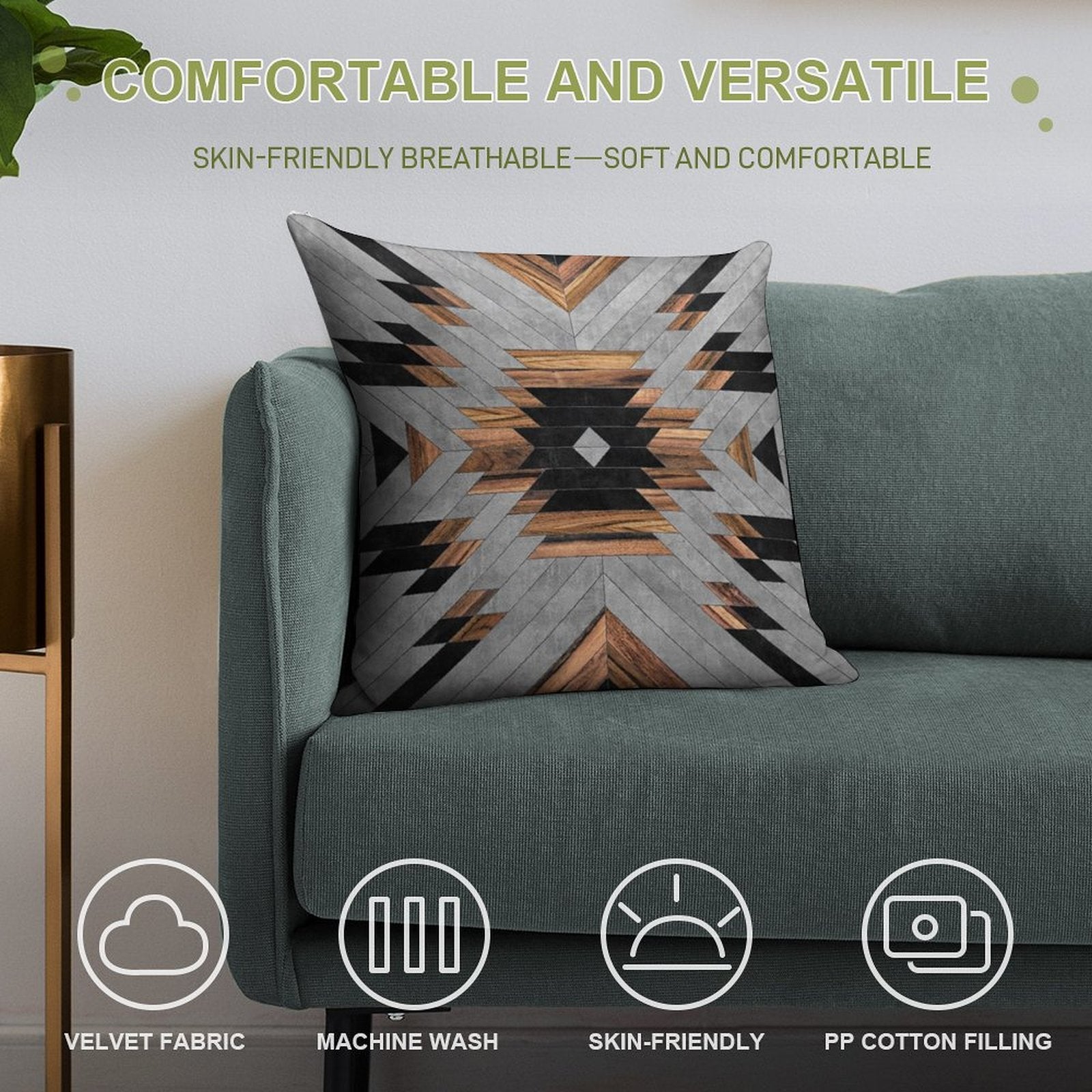 Urban Tribal Pattern No.6 - Aztec - Concrete And Wood Soft High-Density Material Throw Pillow