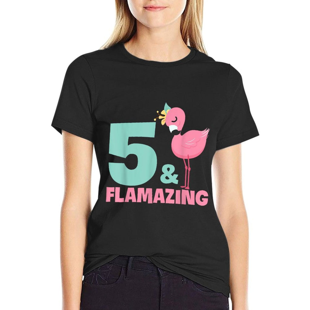 Flamingo Girl Birthday Party Theme 5 Years Old & Flamazing  Stretchy T-Shirt