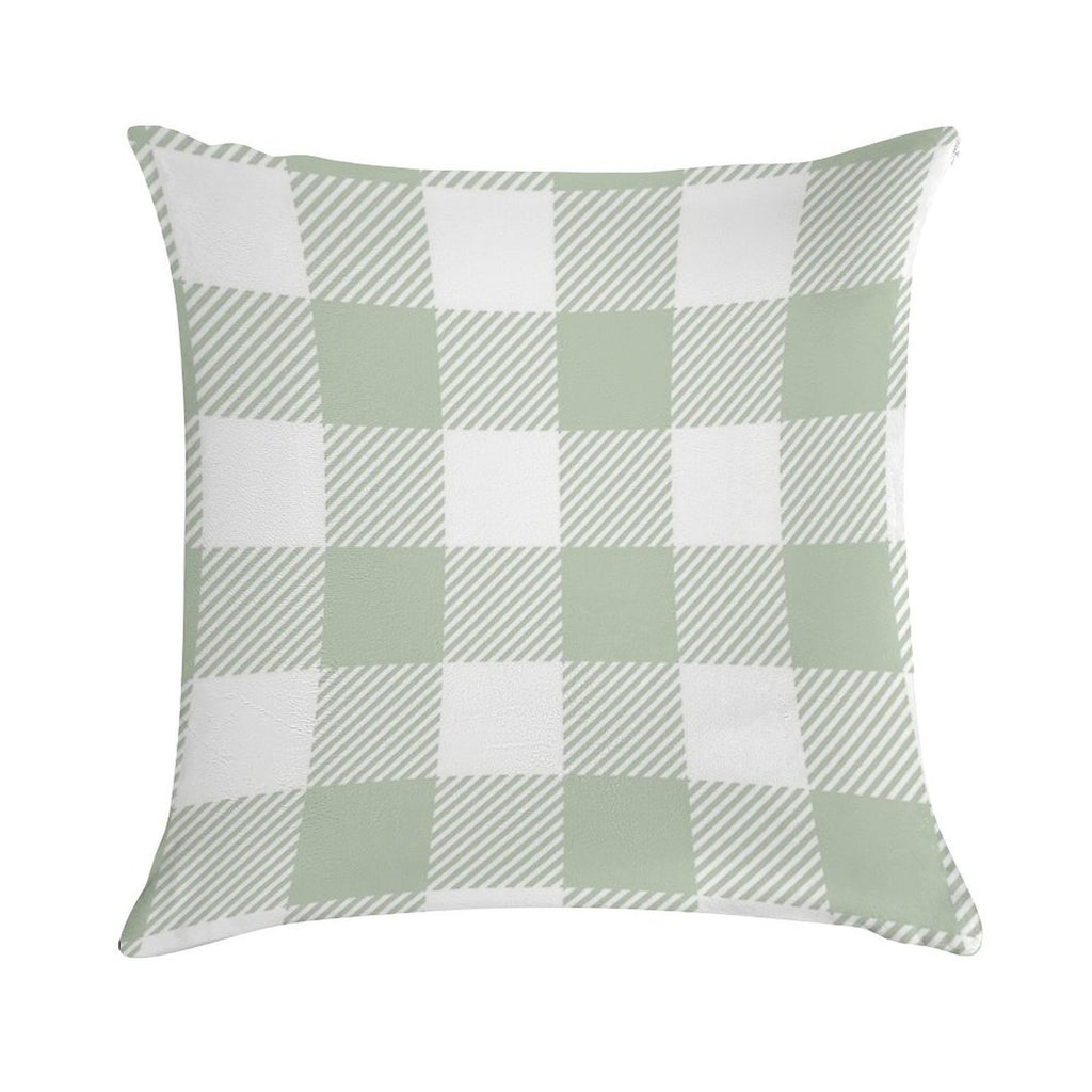 Sage Green White Large Buffalo Plaid Gingham Print All Over Soft Easy Maintenance Throw Pillow