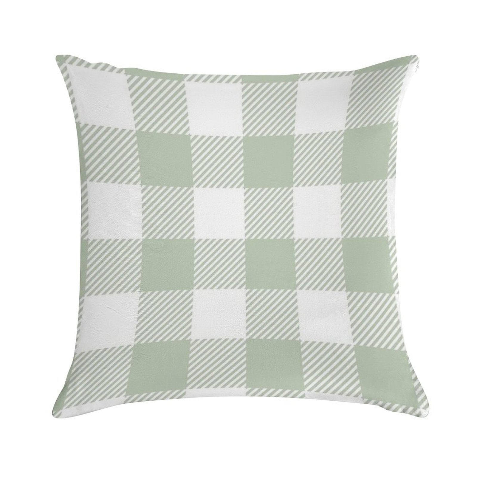Sage Green White Large Buffalo Plaid Gingham Print All Over Soft Easy Maintenance Throw Pillow