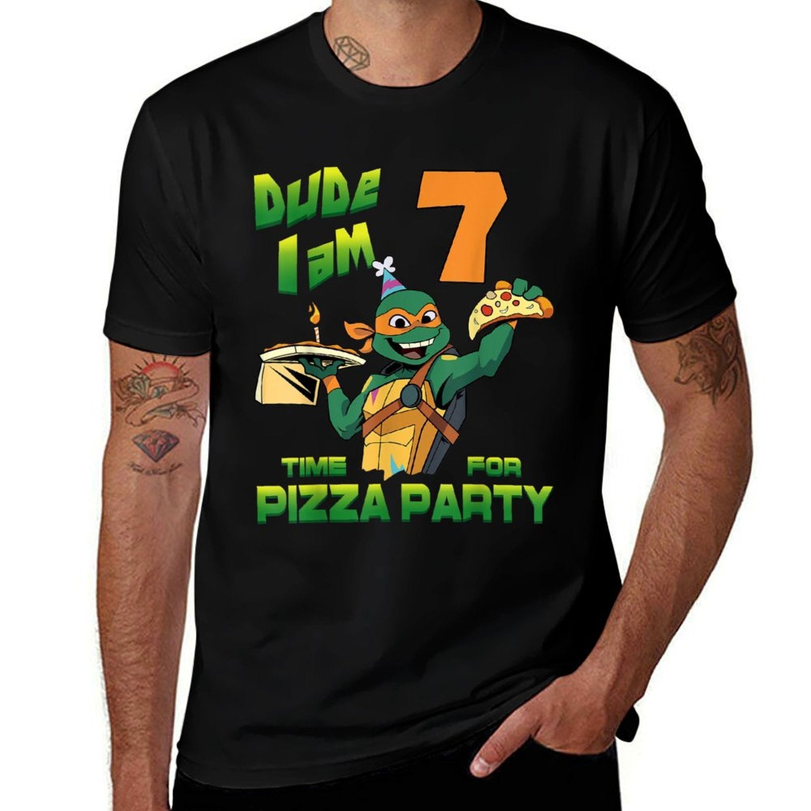 Mademark Xnage Mutant Ninja Turtles - Dude I Am 7 Years Old Mikey Pizza Birthday Party  Eco-friendly Material T-Shirt