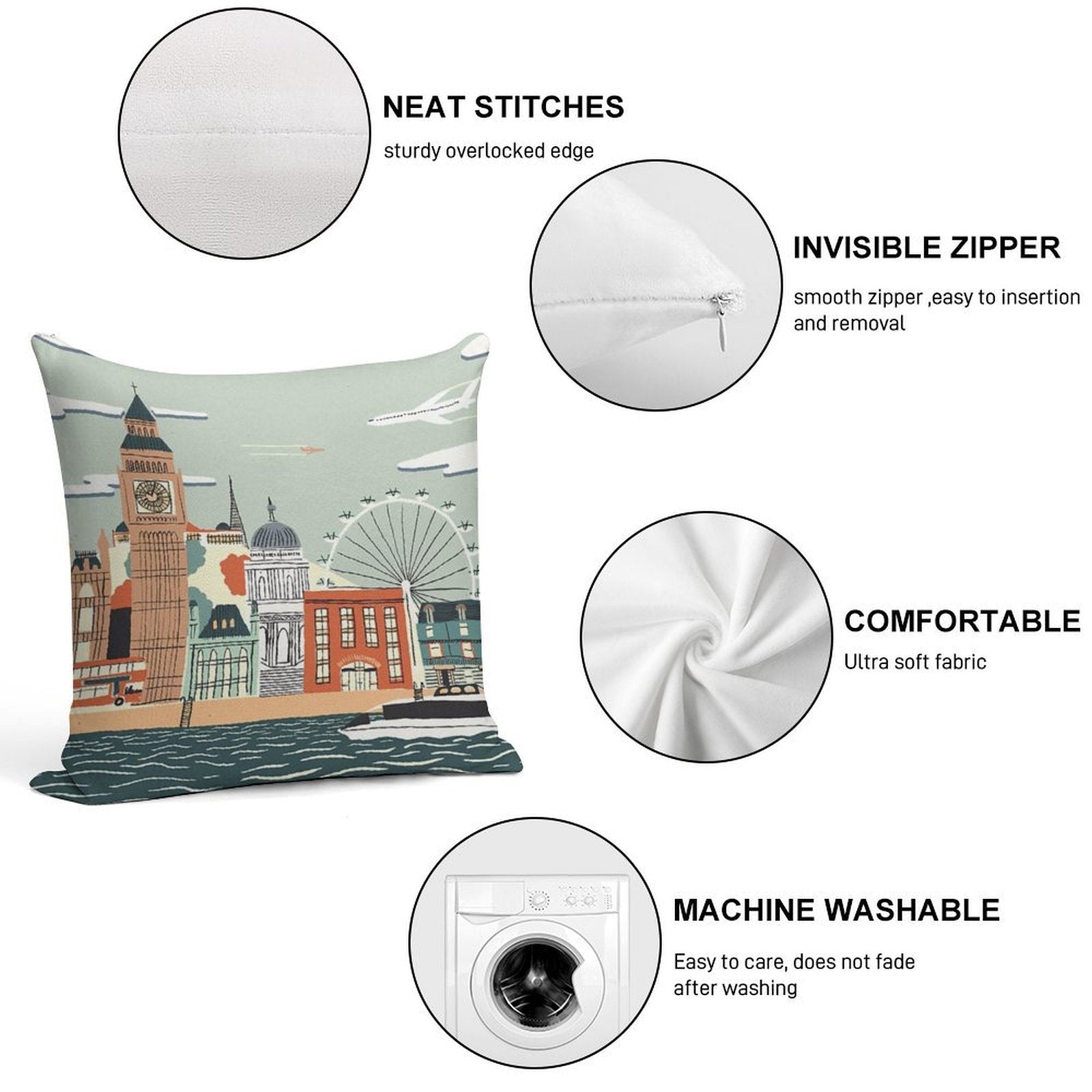 London Soft Fade-Resistant Throw Pillow