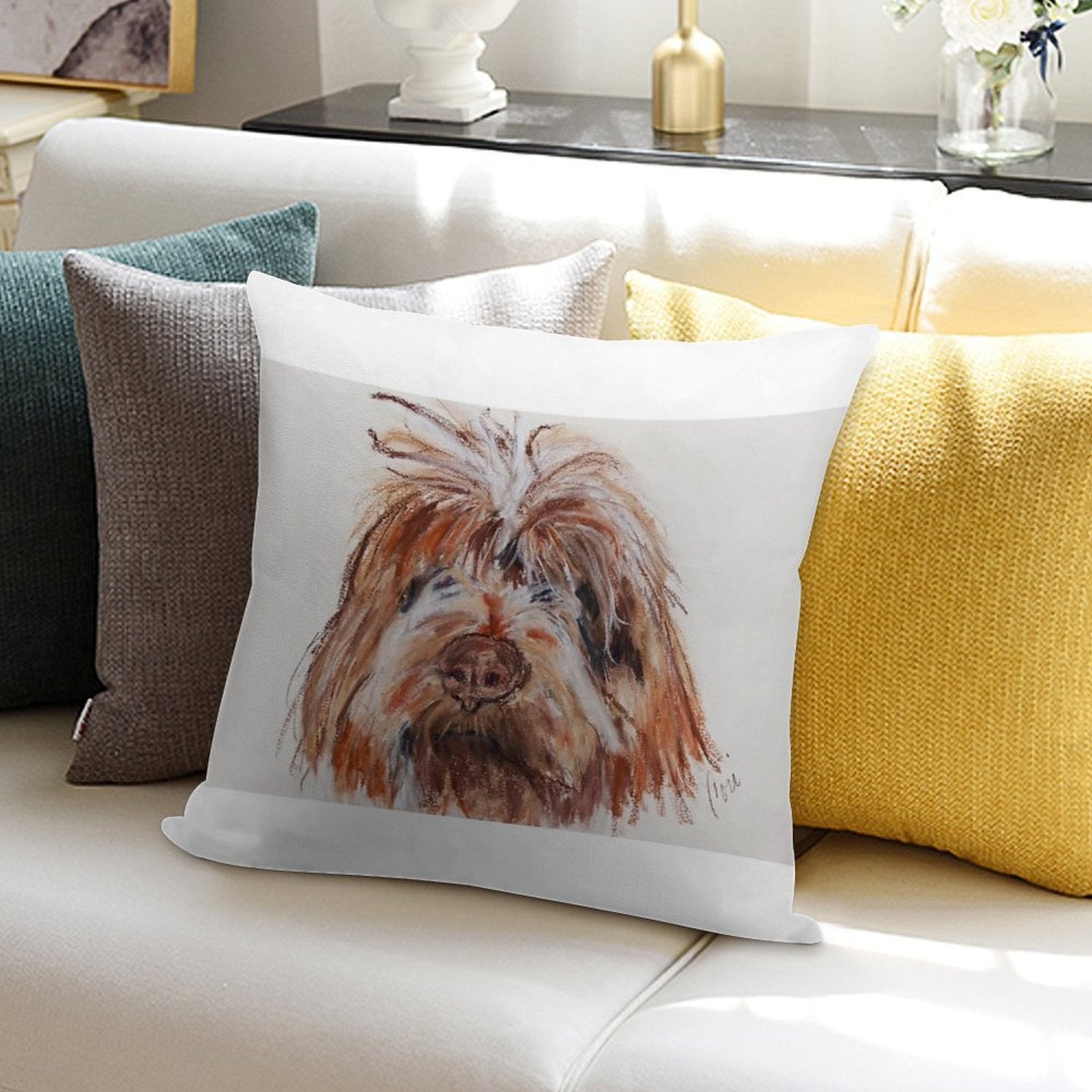 Wirehaired Pointing Griffon Dog Art Soft Luxury Feel Throw Pillow