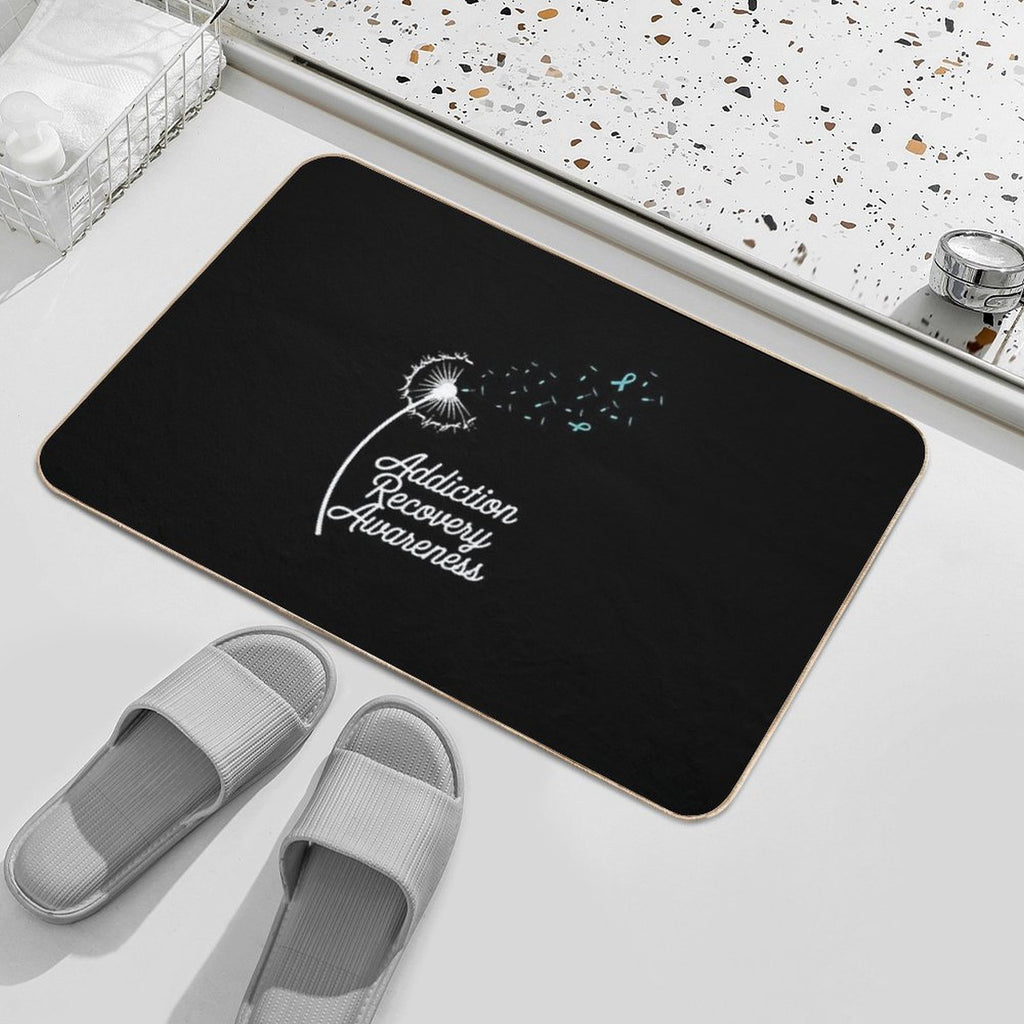 Addiction Recovery Awareness Dandelion Teal Ribbon  Odorless Bath Mat