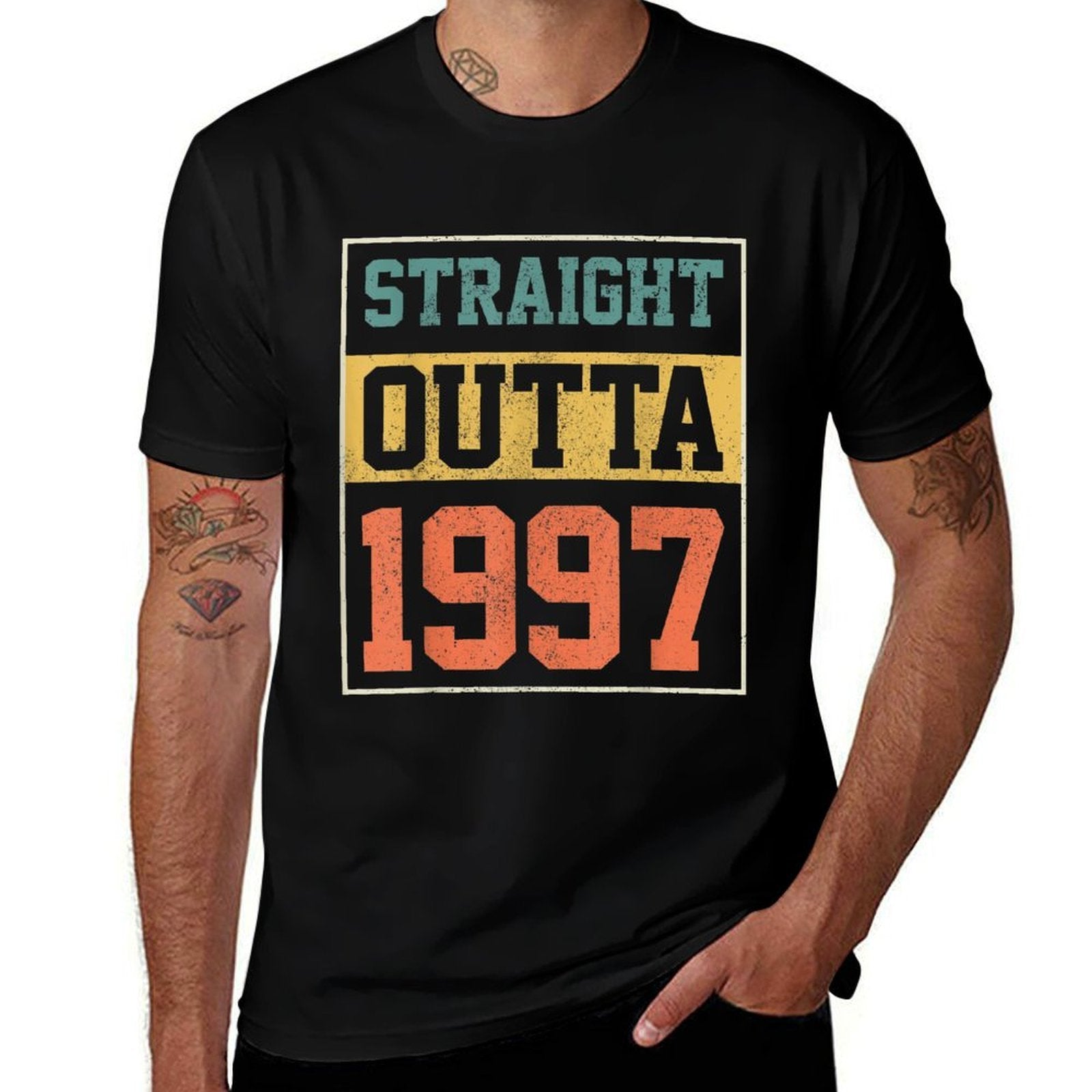 Straight Outta 1997 Men Women Vintage 25th Birthday  Fade-proof Color T-Shirt
