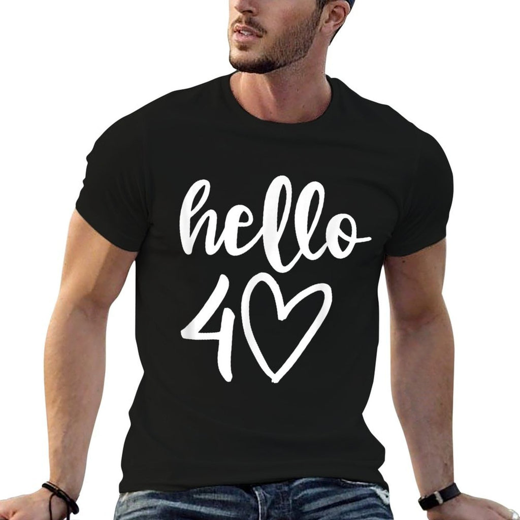 Hello 40 Heart, Hello Forty, 40th Birthday  Trendy Pattern T-Shirt