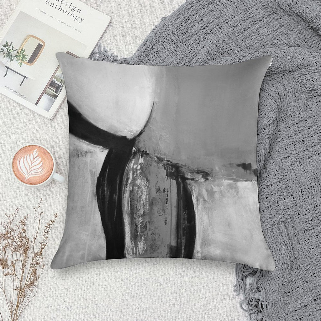 Black White Gray Abstract Soft Anti-Pilling Throw Pillow