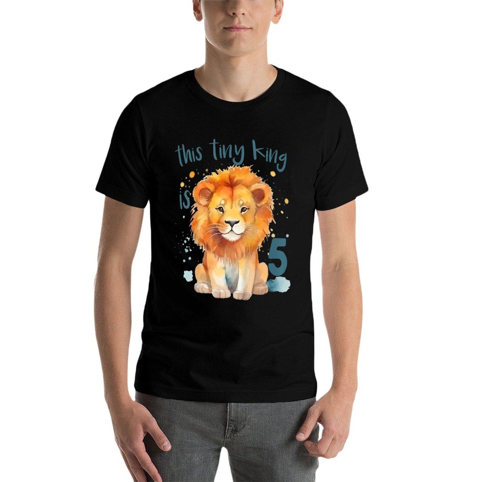 Kids This Tiny King Is 5 Year Old Birthday Boy 5th Birthday Lion  Easy-care T-Shirt