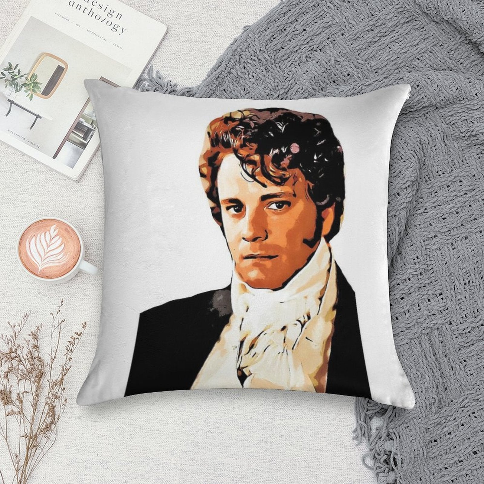 Mr Darcy, Pride And Prejudice Art Print Cartoon Effect Soft Short Plush Fabric Throw Pillow